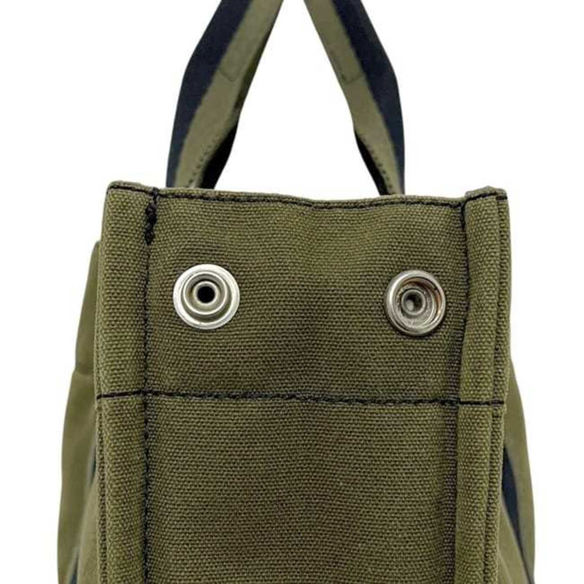 Hermes Hermes Hermès Foule Tote MM Bag (ec-24888) in khaki green and navy blue canvas. Available two-tone, dark blue. A4 size. Suitable for both men women. Size ONE SIZE - 10 Thumbnail