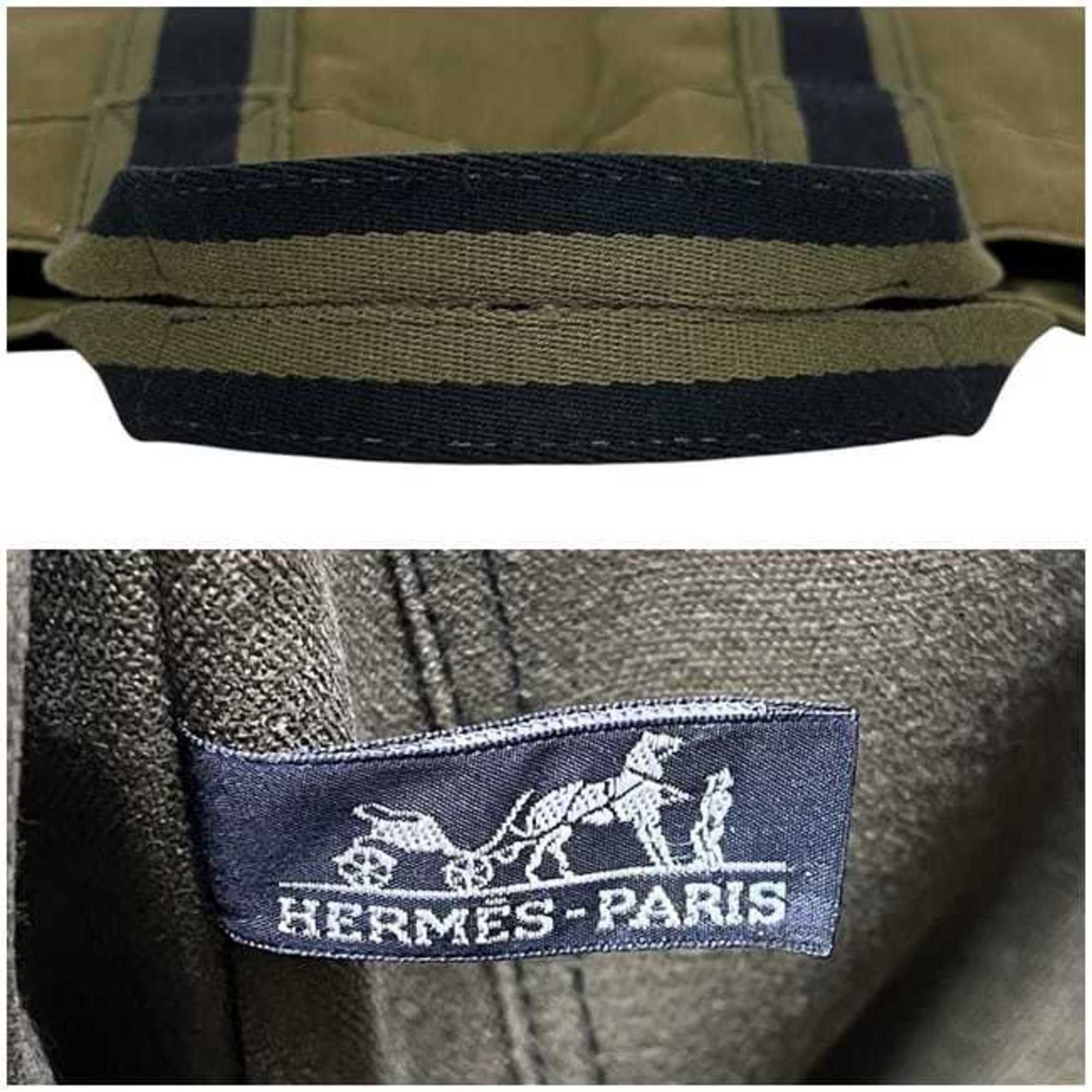Hermes Hermes Hermès Foule Tote MM Bag (ec-24888) in khaki green and navy blue canvas. Available two-tone, dark blue. A4 size. Suitable for both men women. Size ONE SIZE - 4 Thumbnail