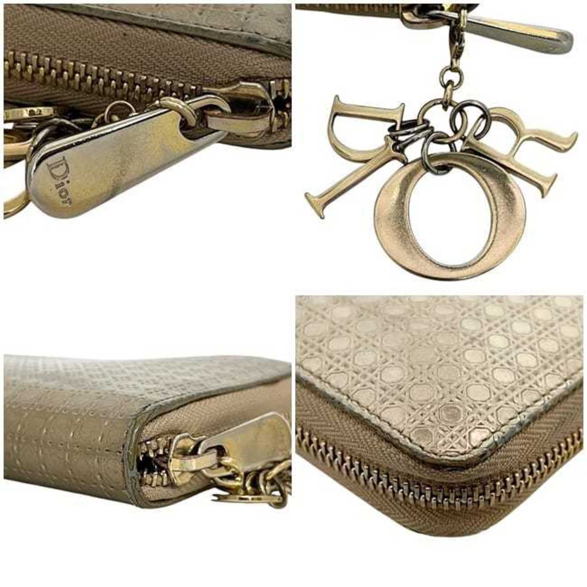 Dior Christian Dior Round Long Wallet ec-24935 Gold Cannage Leather 33-MA-0166 Women's Size ONE SIZE - 7 Thumbnail