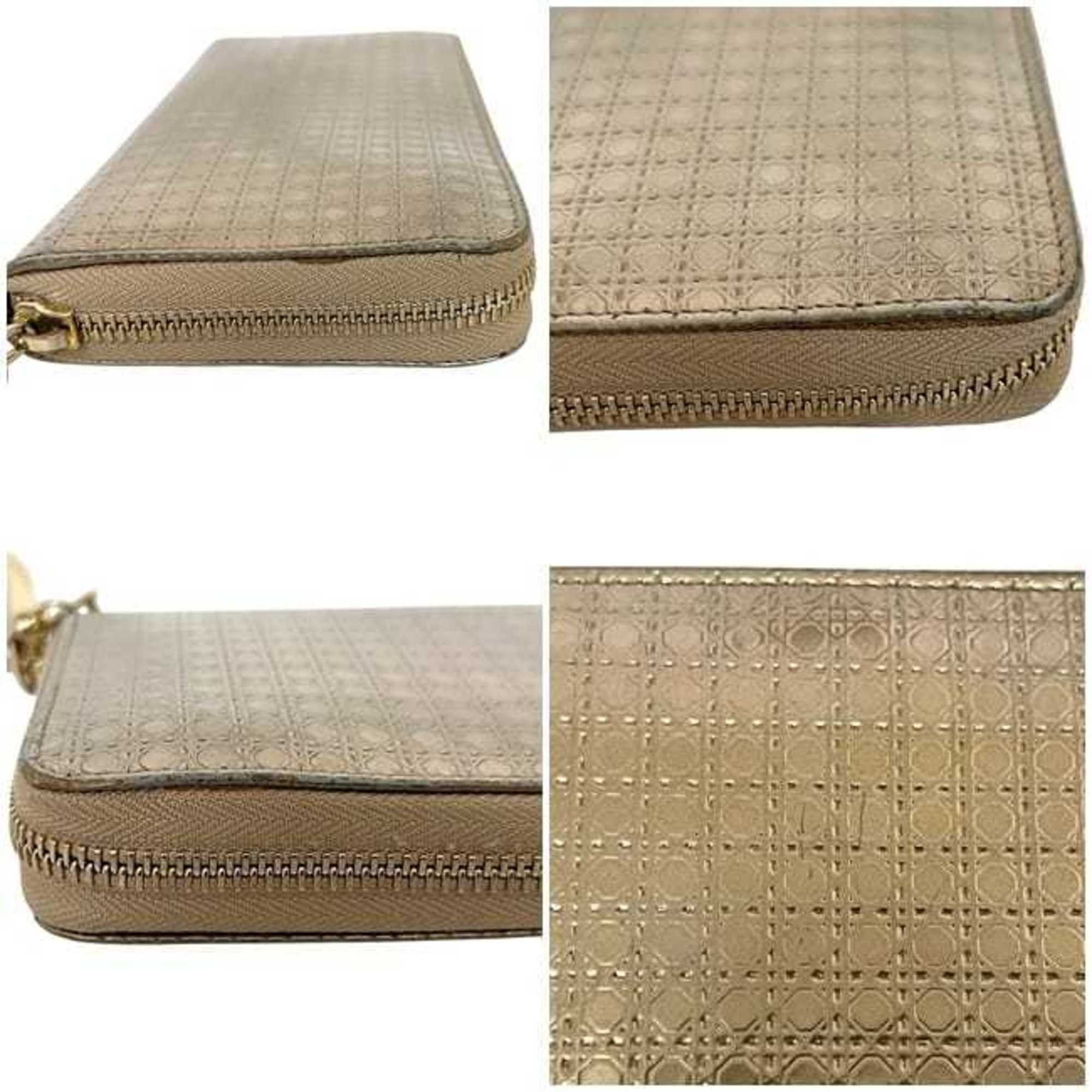 Dior Christian Dior Round Long Wallet ec-24935 Gold Cannage Leather 33-MA-0166 Women's Size ONE SIZE - 8 Thumbnail