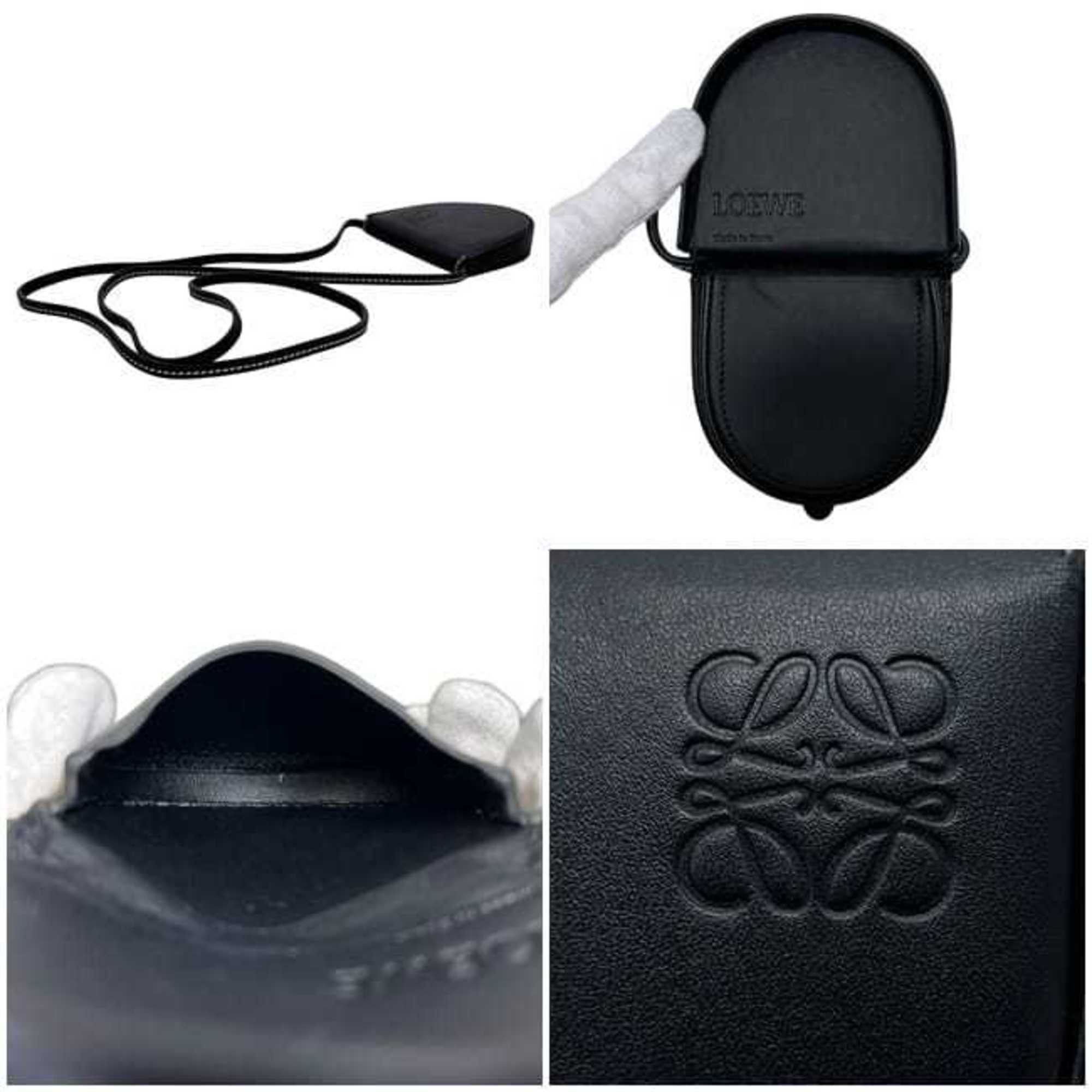 Loewe LOEWE Heel Pouch ec-25063 Black Anagram 109.54.15 Mini Leather 102005 Pochette Crossbody Flap Calf Women's Size ONE SIZE - 4 Thumbnail