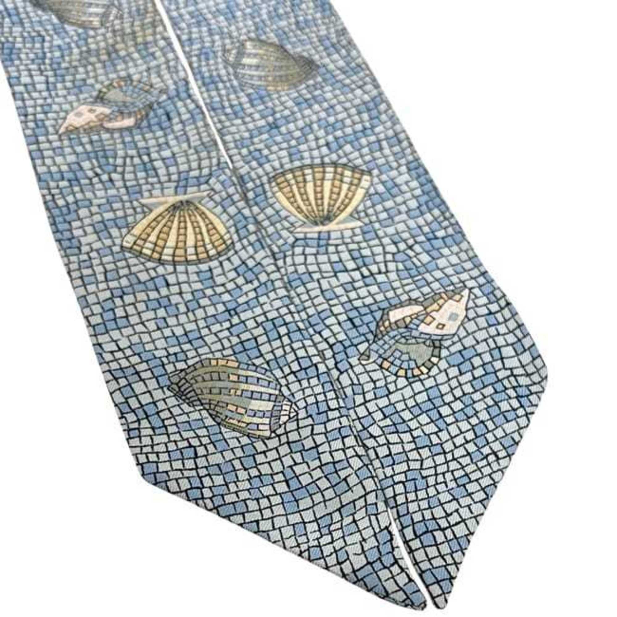 Hermes Hermès Ribbon Twilly ec-24975 Blue Light 100% Silk HERMES Scarf Muffler Seashell Mosaic Shell Art Women's Men's Size ONE SIZE - 5 Thumbnail