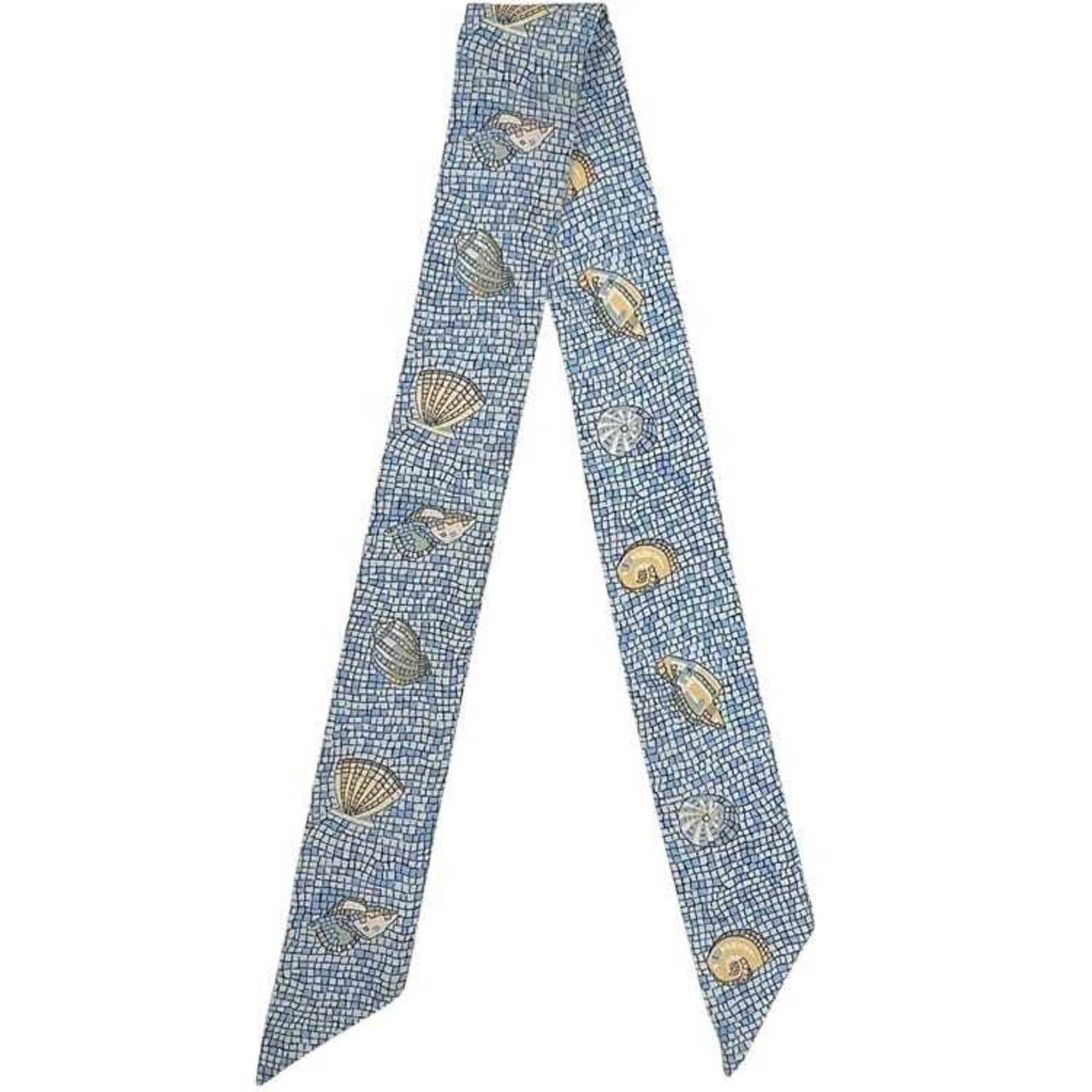 Hermes Hermès Ribbon Twilly ec-24975 Blue Light 100% Silk HERMES Scarf Muffler Seashell Mosaic Shell Art Women's Men's Size ONE SIZE - 2 Thumbnail