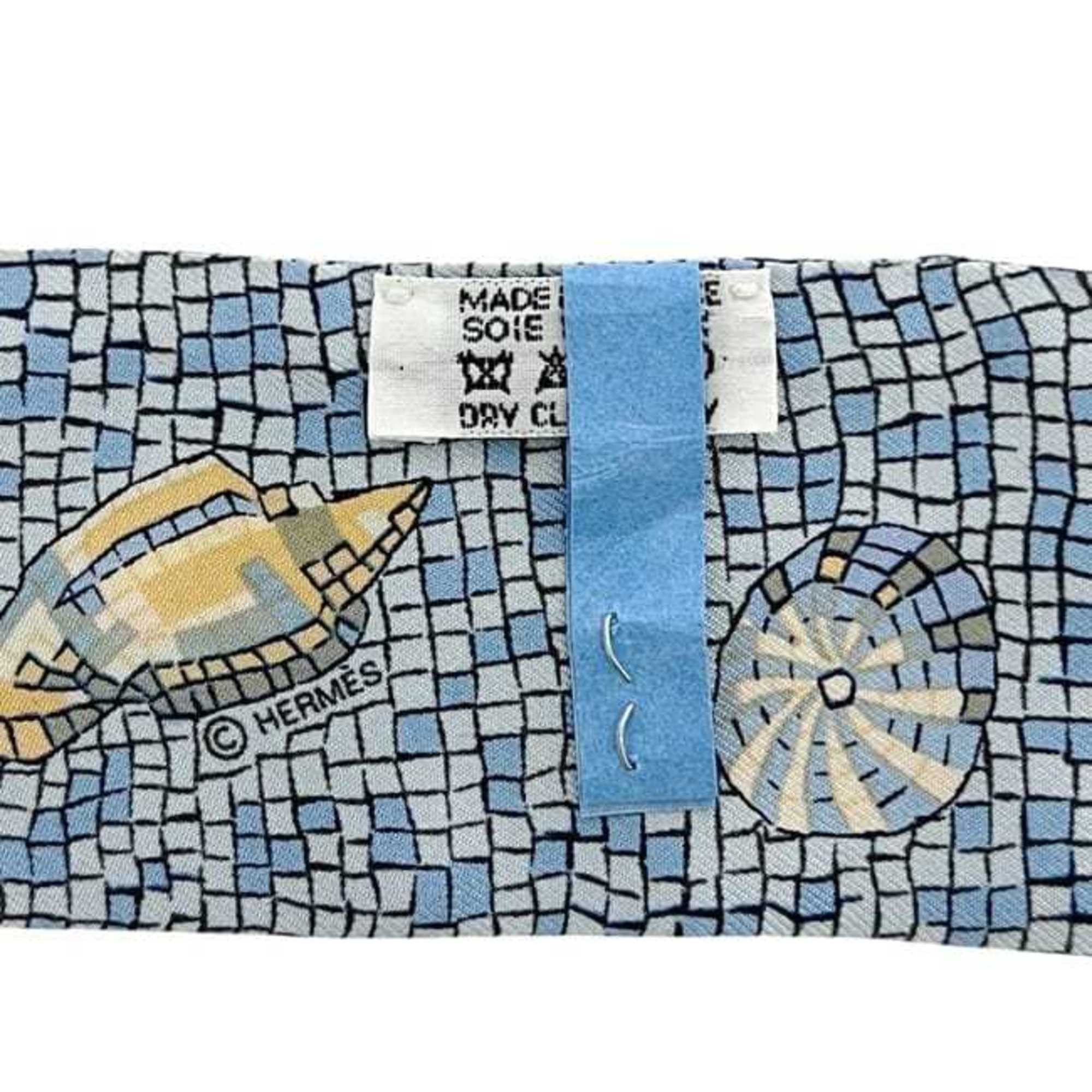 Hermes Hermès Ribbon Twilly ec-24975 Blue Light 100% Silk HERMES Scarf Muffler Seashell Mosaic Shell Art Women's Men's Size ONE SIZE - 6 Thumbnail