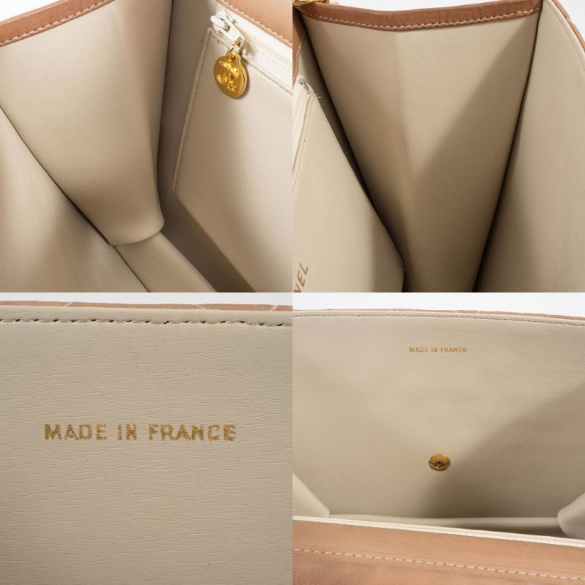 CHANEL Matelasse Chain Shoulder Bag in Beige Leather
