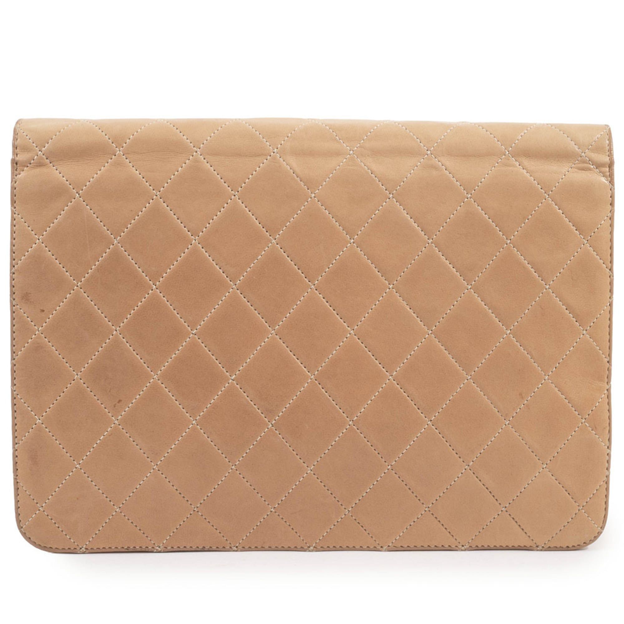 CHANEL Matelasse Chain Shoulder Bag in Beige Leather