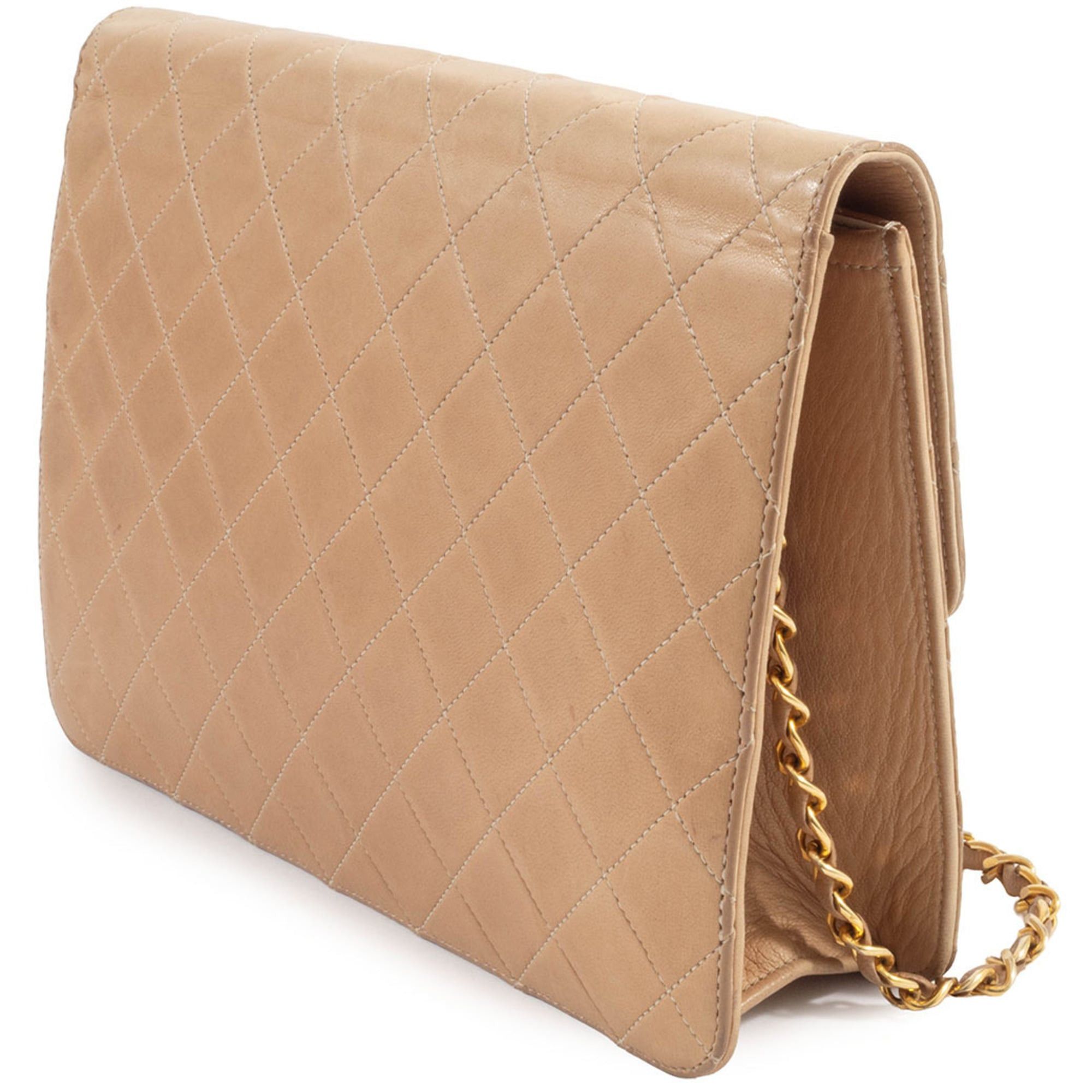 CHANEL Matelasse Chain Shoulder Bag in Beige Leather