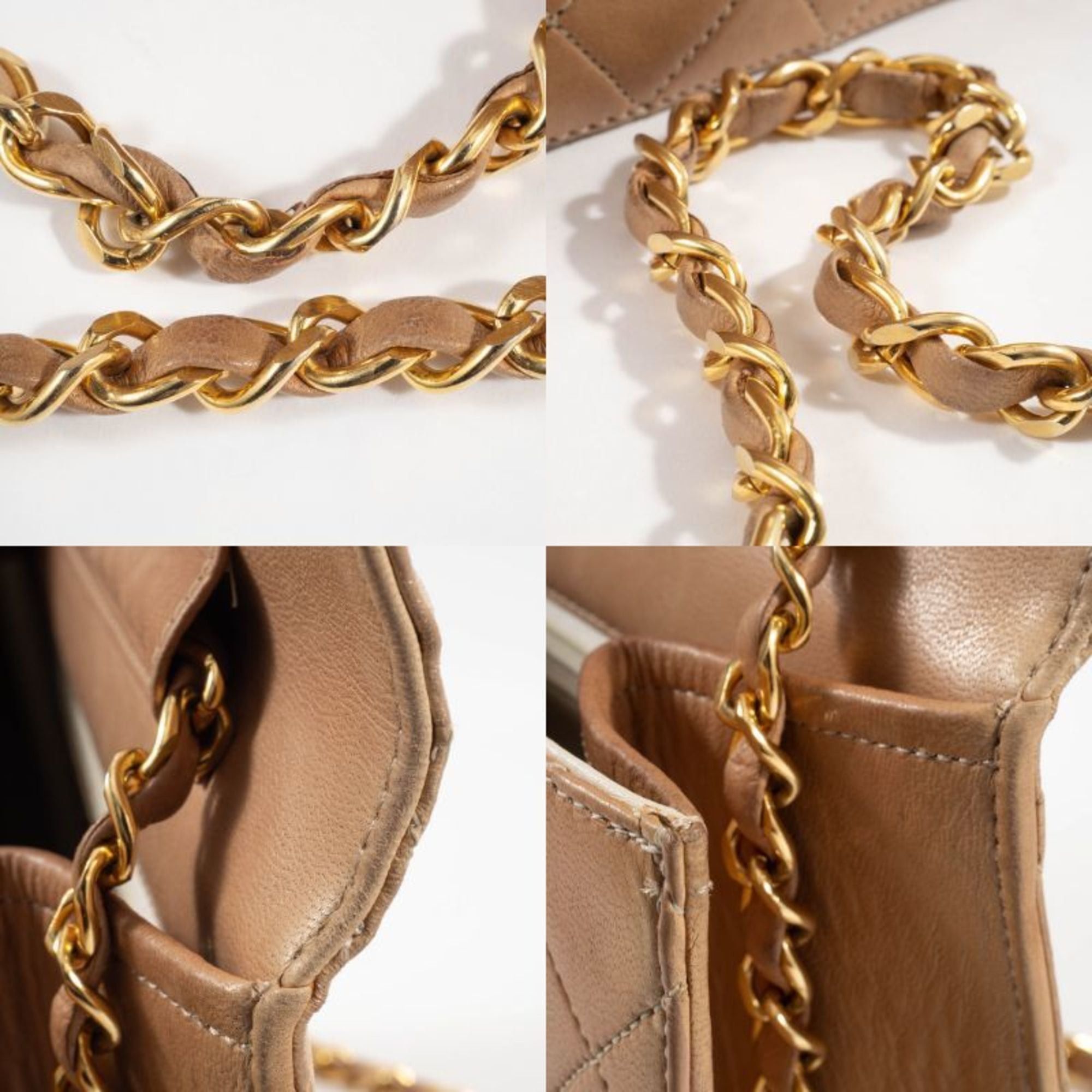 CHANEL Matelasse Chain Shoulder Bag in Beige Leather