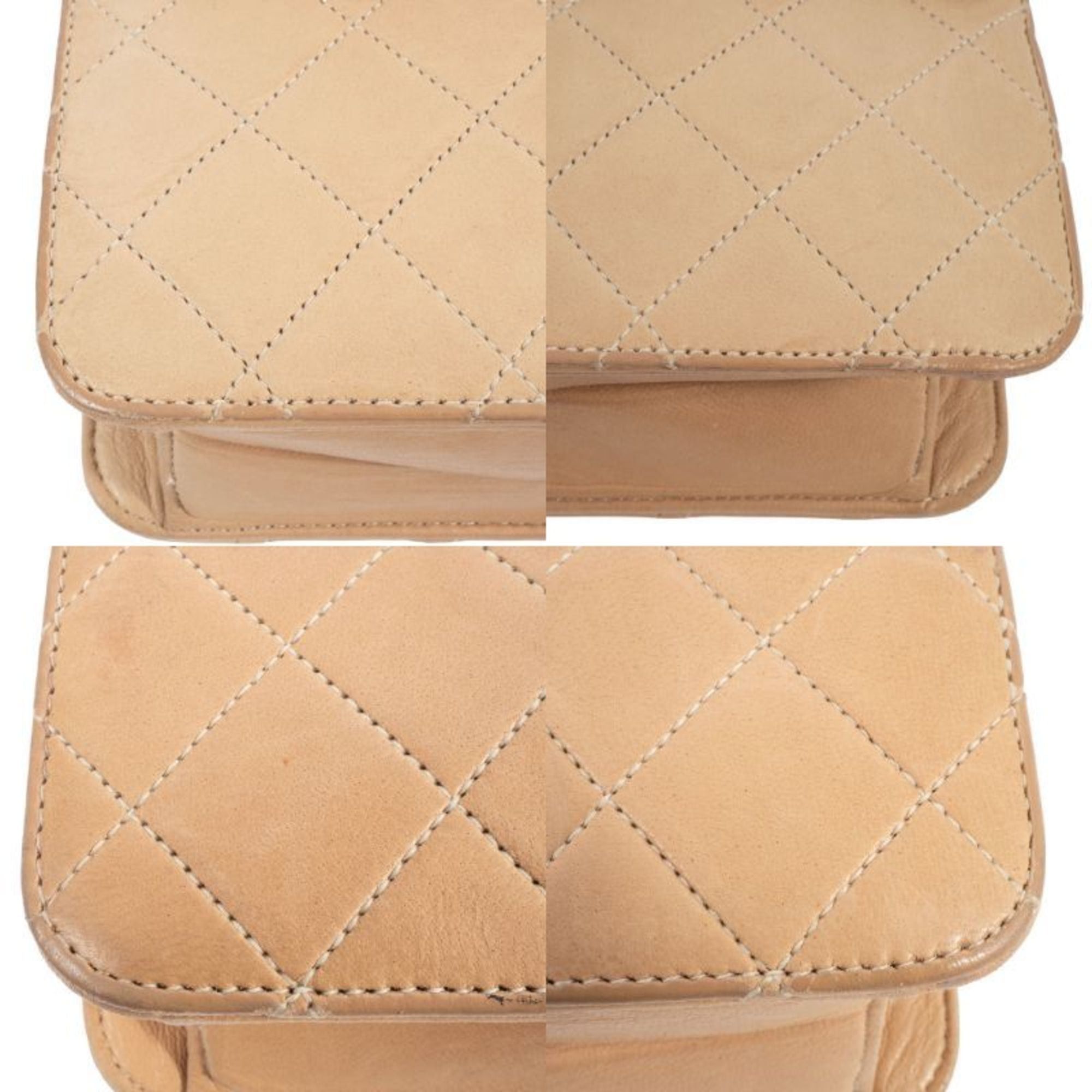 CHANEL Matelasse Chain Shoulder Bag in Beige Leather