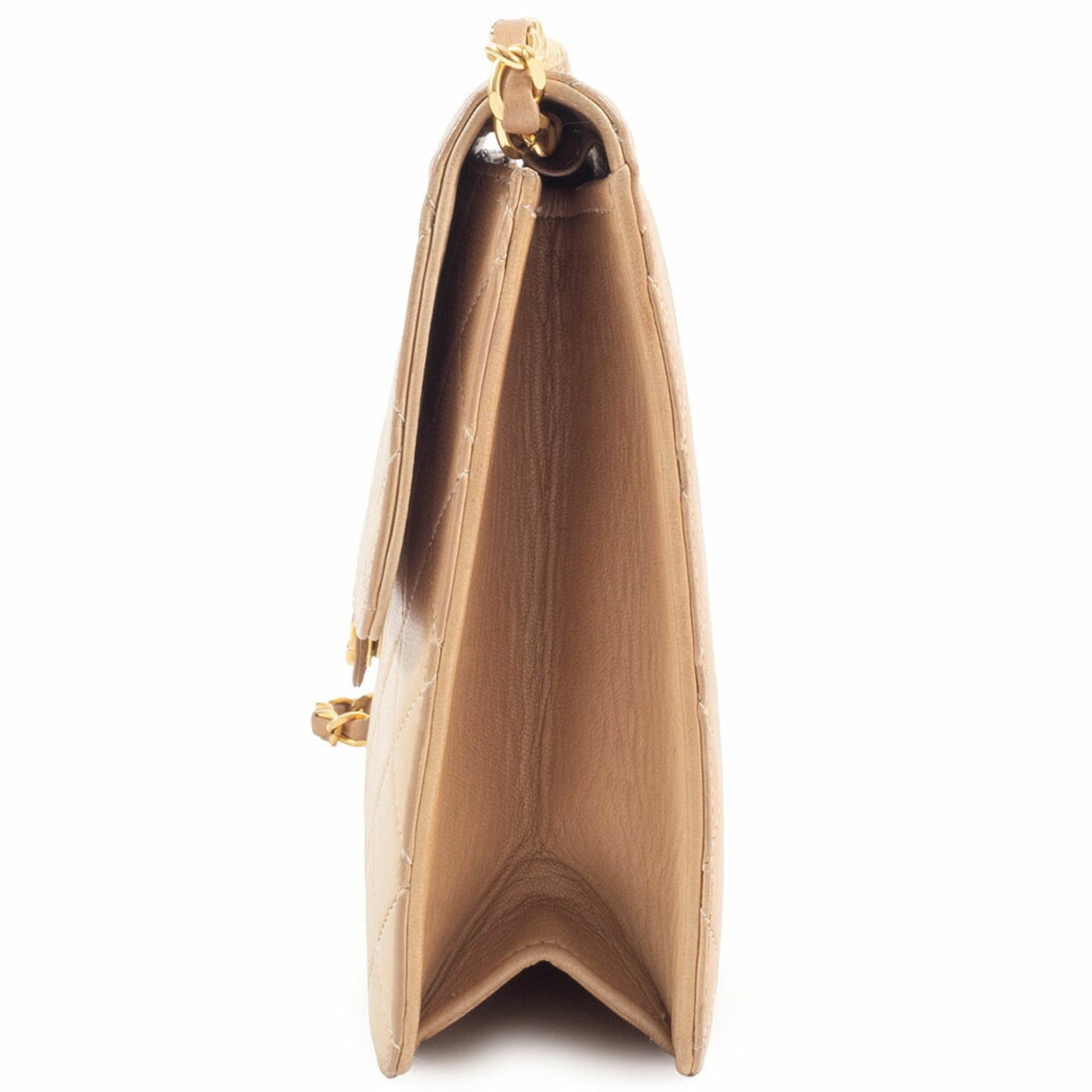 CHANEL Matelasse Chain Shoulder Bag in Beige Leather
