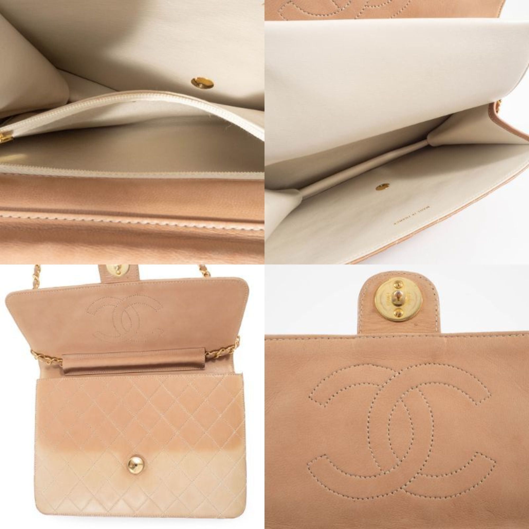 CHANEL Matelasse Chain Shoulder Bag in Beige Leather