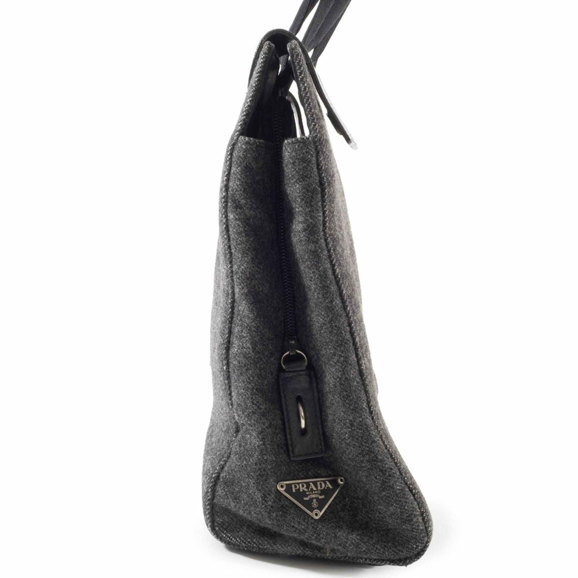 Prada Prada Felt Handbag, Wool/Leather, Gray, Women's, Two-Compartment, PRADA Size ONE SIZE - 3 Thumbnail