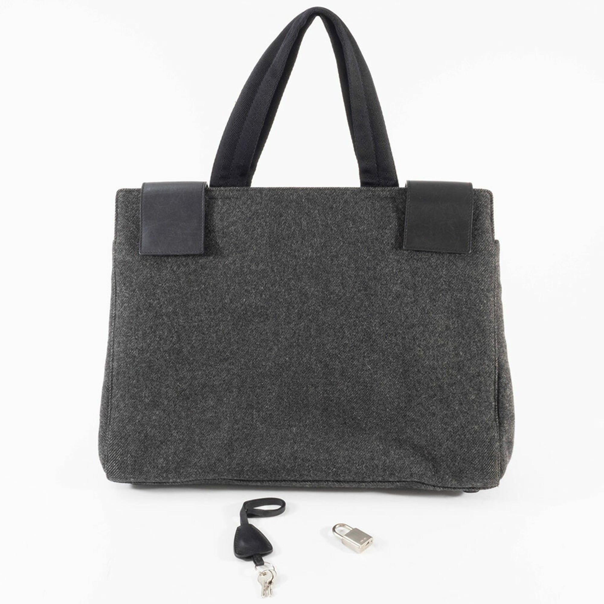 Prada Prada Felt Handbag, Wool/Leather, Gray, Women's, Two-Compartment, PRADA Size ONE SIZE - 15 Thumbnail