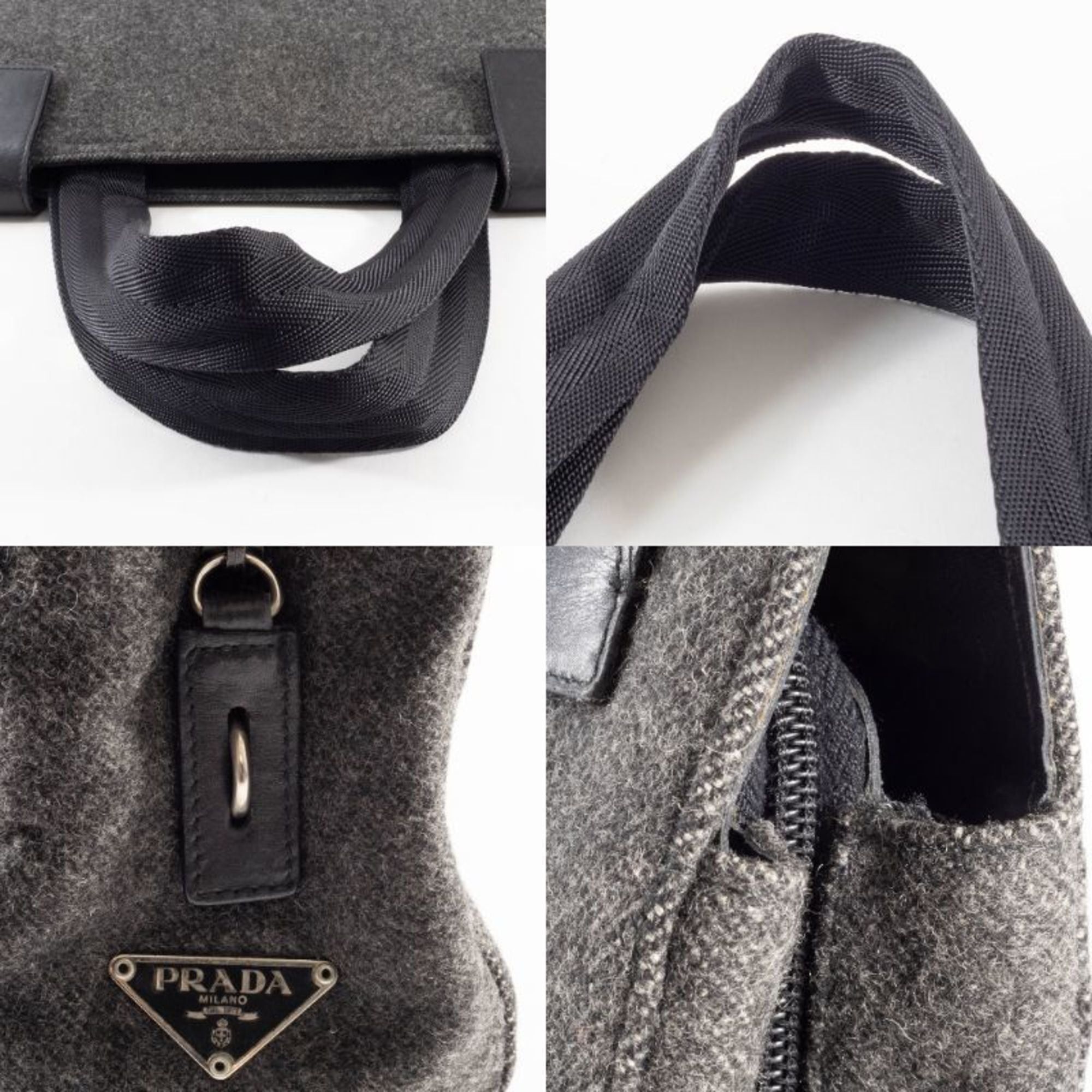 Prada Prada Felt Handbag, Wool/Leather, Gray, Women's, Two-Compartment, PRADA Size ONE SIZE - 19 Thumbnail
