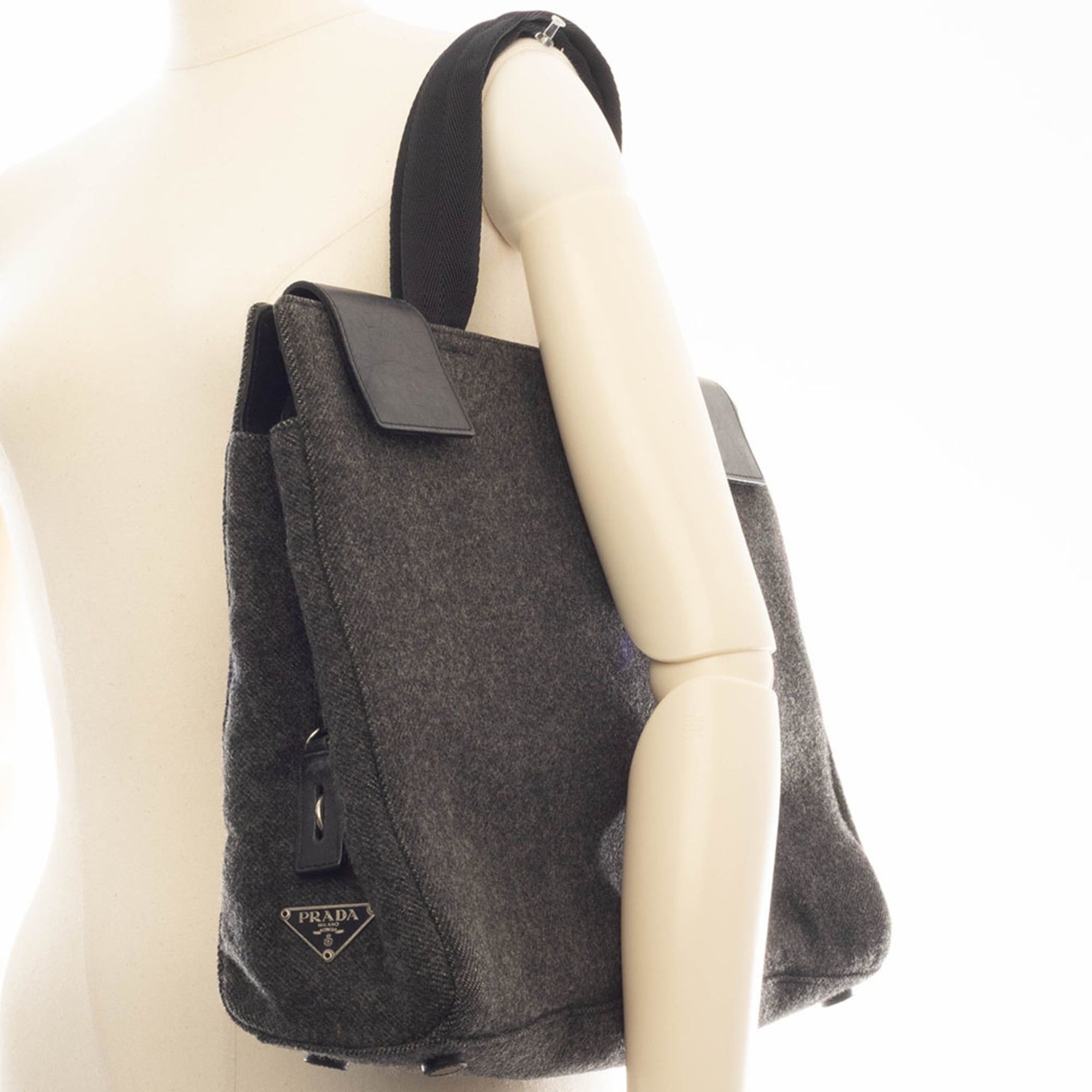 Prada Prada Felt Handbag, Wool/Leather, Gray, Women's, Two-Compartment, PRADA Size ONE SIZE - 10 Thumbnail