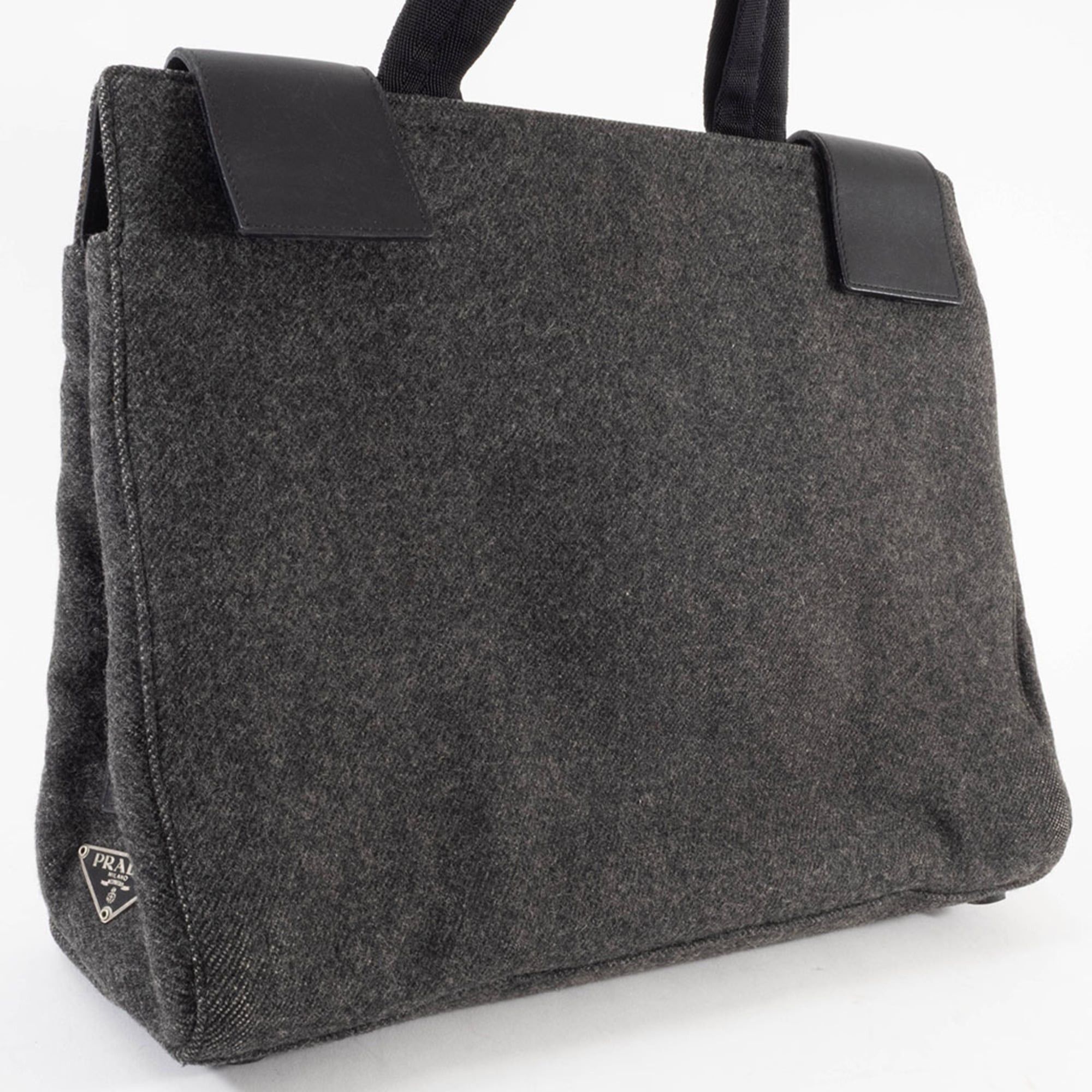 Prada Prada Felt Handbag, Wool/Leather, Gray, Women's, Two-Compartment, PRADA Size ONE SIZE - 7 Thumbnail