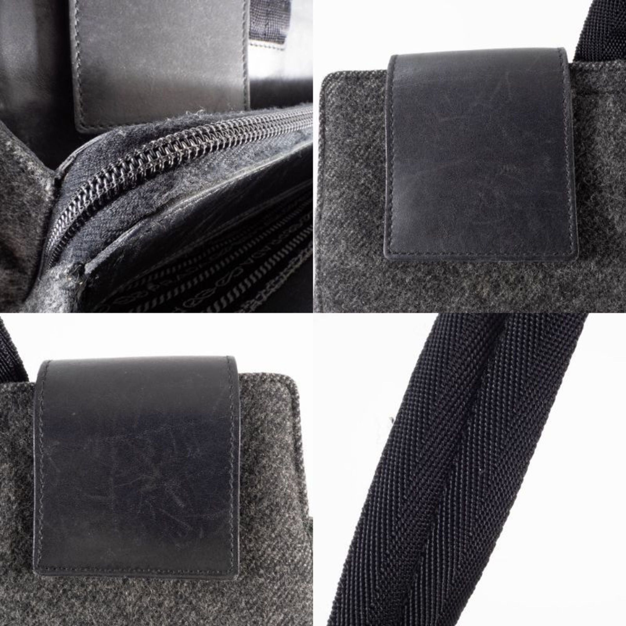 Prada Prada Felt Handbag, Wool/Leather, Gray, Women's, Two-Compartment, PRADA Size ONE SIZE - 16 Thumbnail