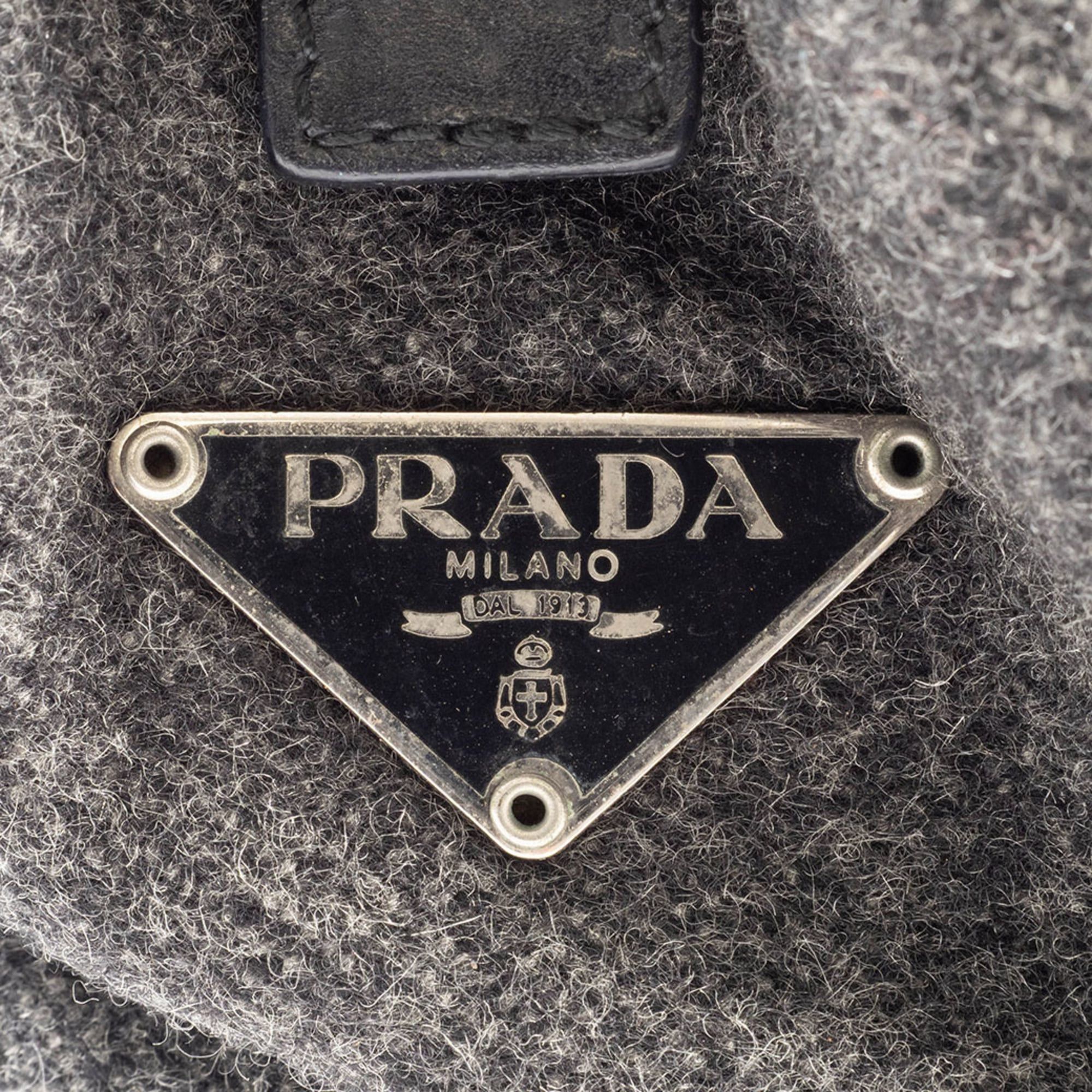 Prada Prada Felt Handbag, Wool/Leather, Gray, Women's, Two-Compartment, PRADA Size ONE SIZE - 9 Thumbnail