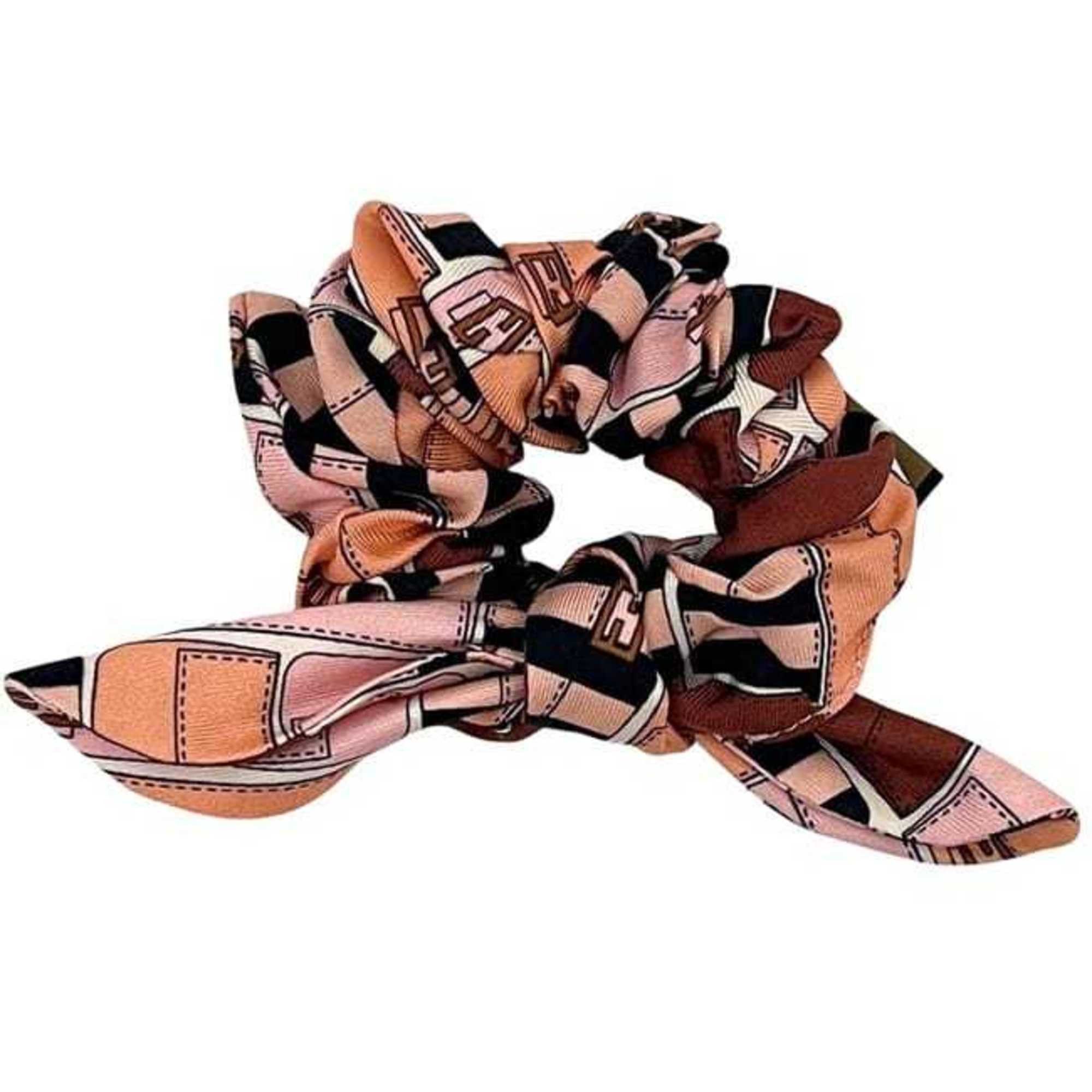 Fendi Fendi Scrunchie ec-24914 in pink, beige, and black silk. FENDI Hair Ribbon FF Zucca Women's Silk Tie. Size ONE SIZE - 3 Thumbnail