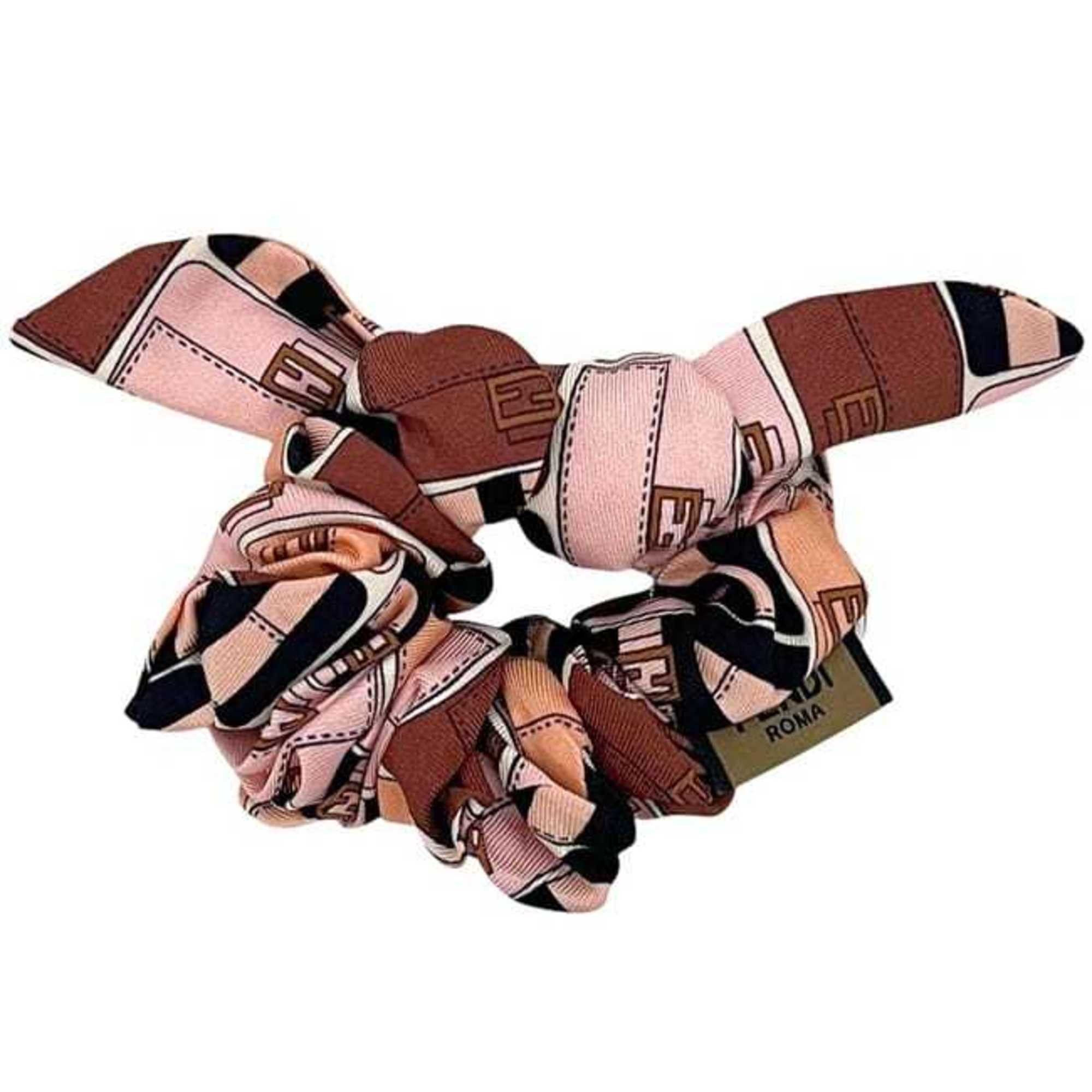 Fendi Fendi Scrunchie ec-24914 in pink, beige, and black silk. FENDI Hair Ribbon FF Zucca Women's Silk Tie. Size ONE SIZE - 4 Thumbnail