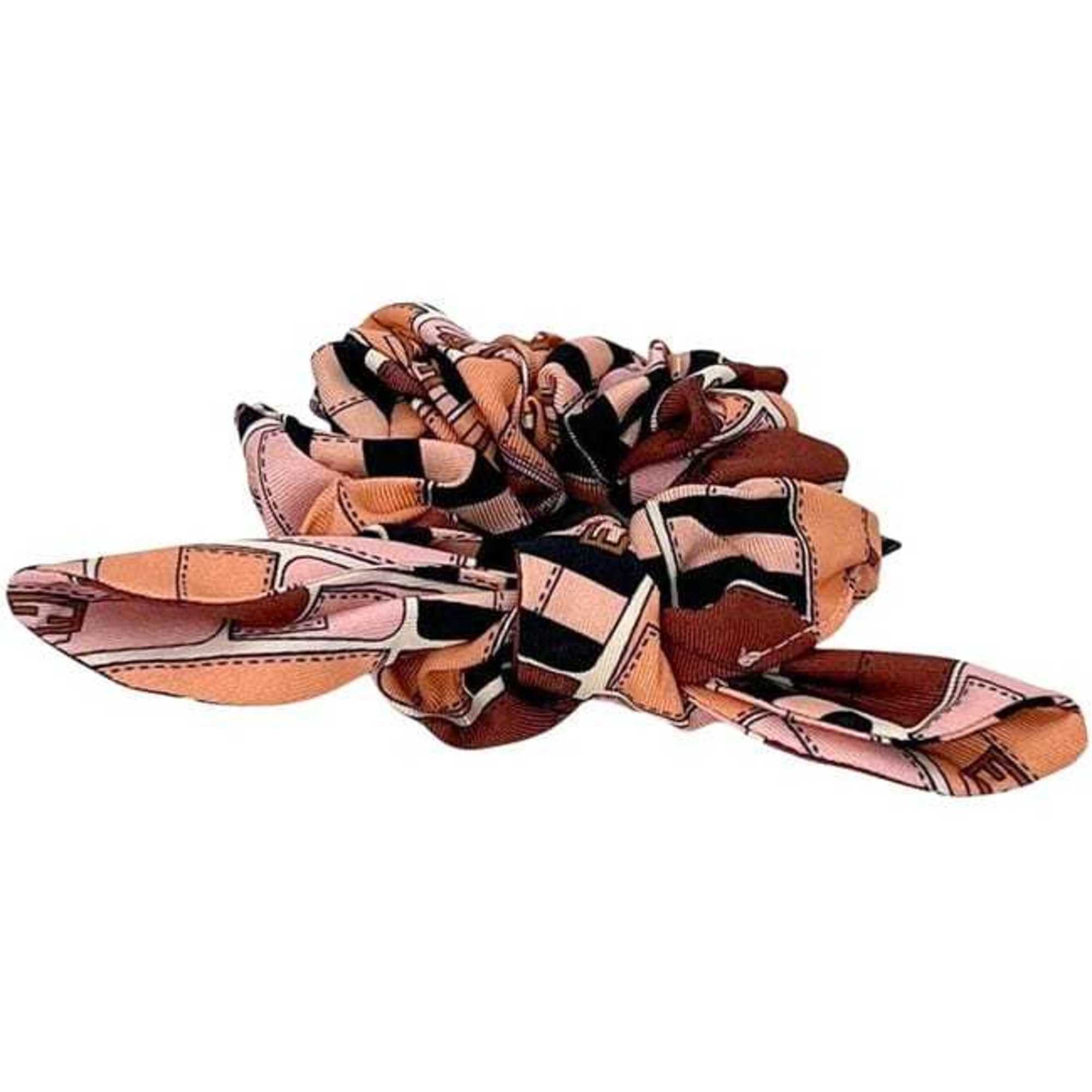 Fendi Fendi Scrunchie ec-24914 in pink, beige, and black silk. FENDI Hair Ribbon FF Zucca Women's Silk Tie. Size ONE SIZE - 5 Thumbnail