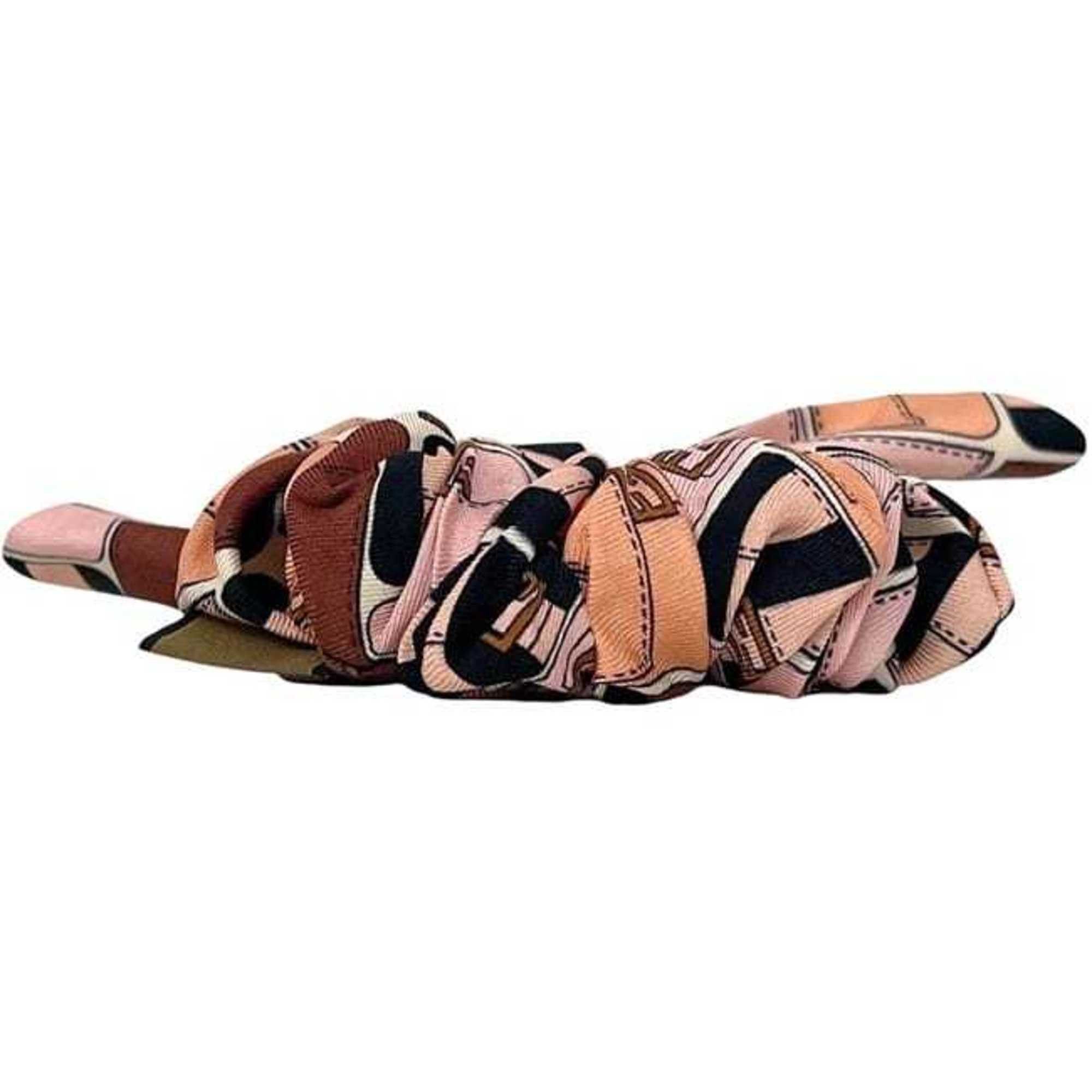 Fendi Fendi Scrunchie ec-24914 in pink, beige, and black silk. FENDI Hair Ribbon FF Zucca Women's Silk Tie. Size ONE SIZE - 8 Thumbnail