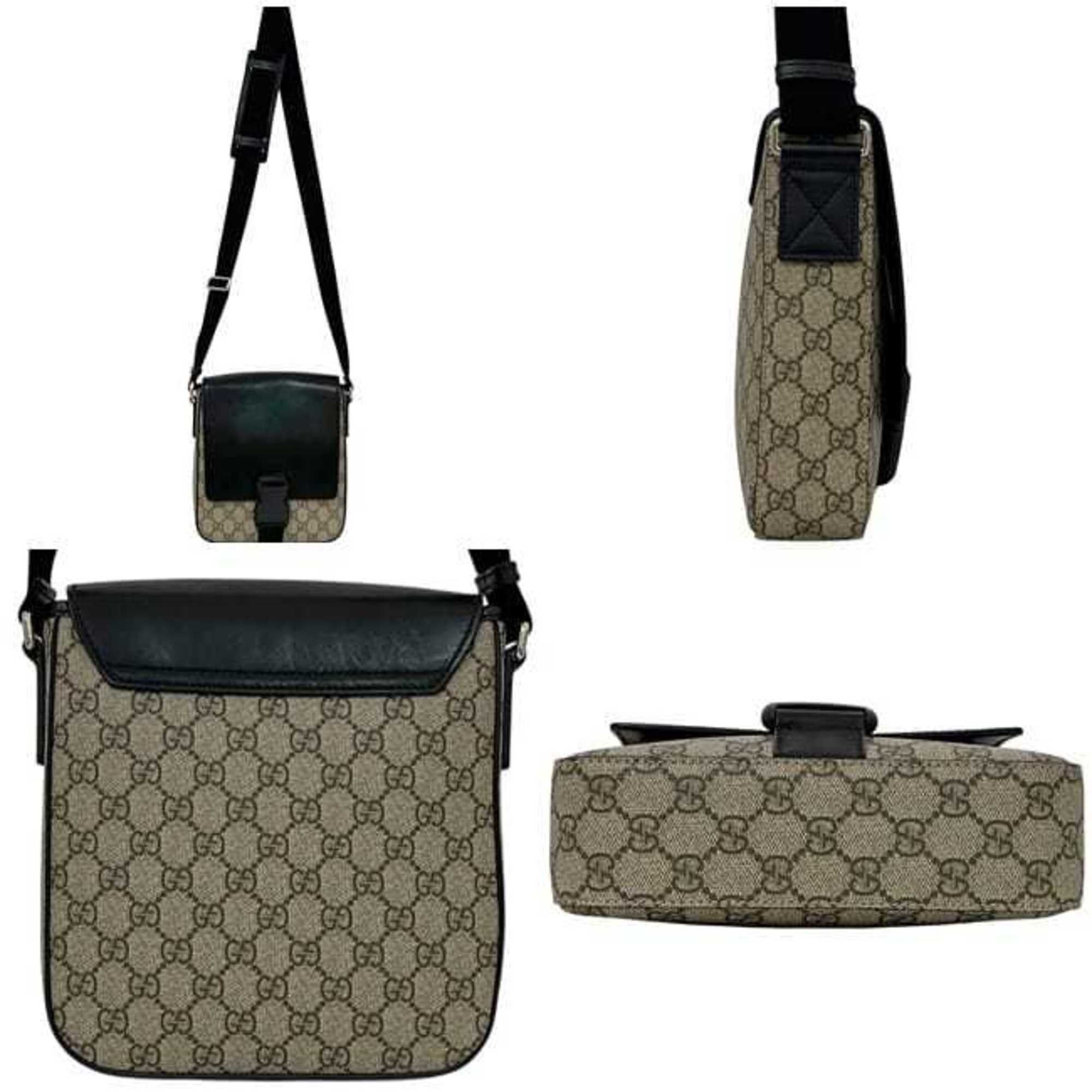 Gucci Gucci Shoulder Bag ec-25017 Black Beige GG Supreme 473877 Canvas Leather 213048 GUCCI Flap Men's Crossbody for Men and Women Size ONE SIZE - 3 Thumbnail