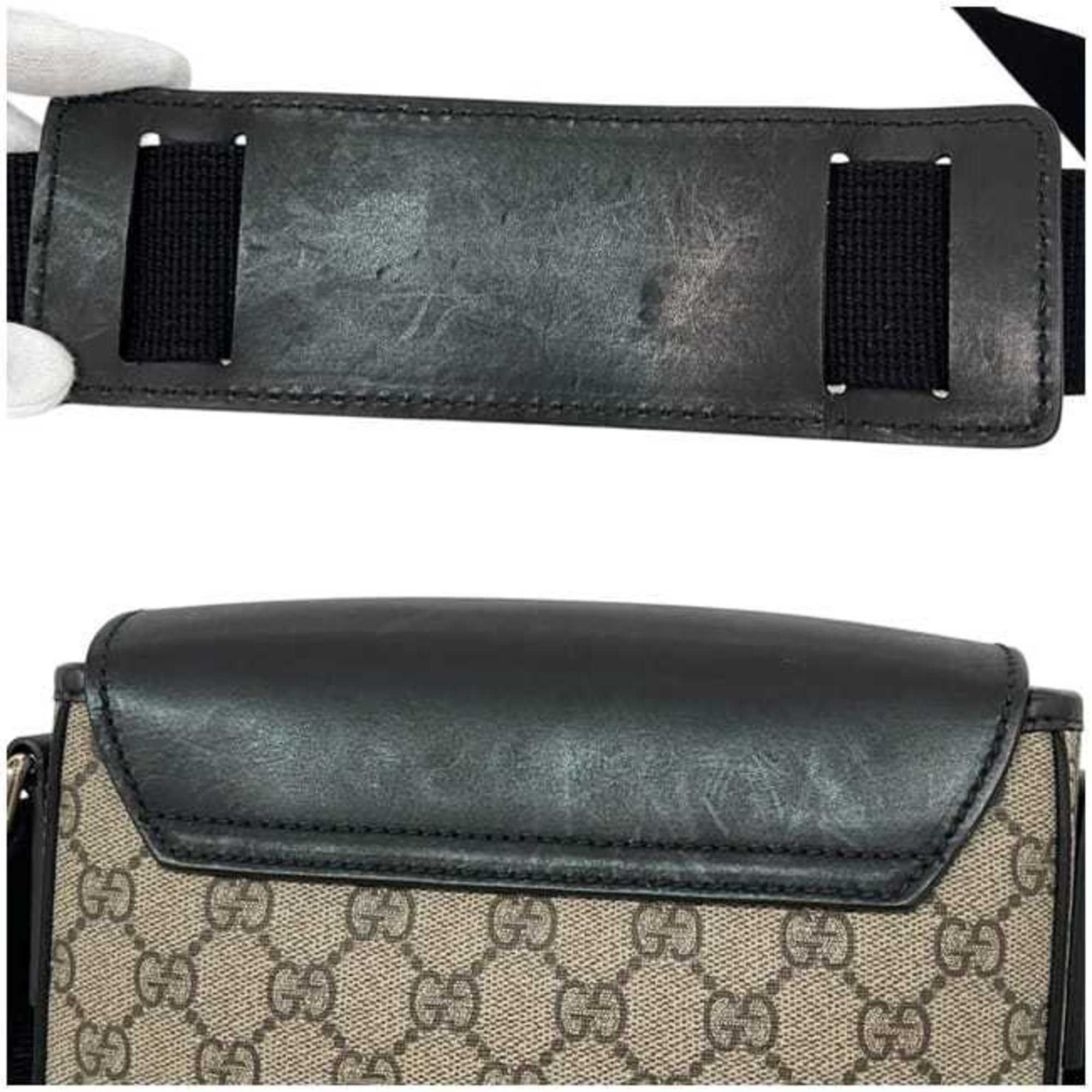 Gucci Gucci Shoulder Bag ec-25017 Black Beige GG Supreme 473877 Canvas Leather 213048 GUCCI Flap Men's Crossbody for Men and Women Size ONE SIZE - 8 Thumbnail