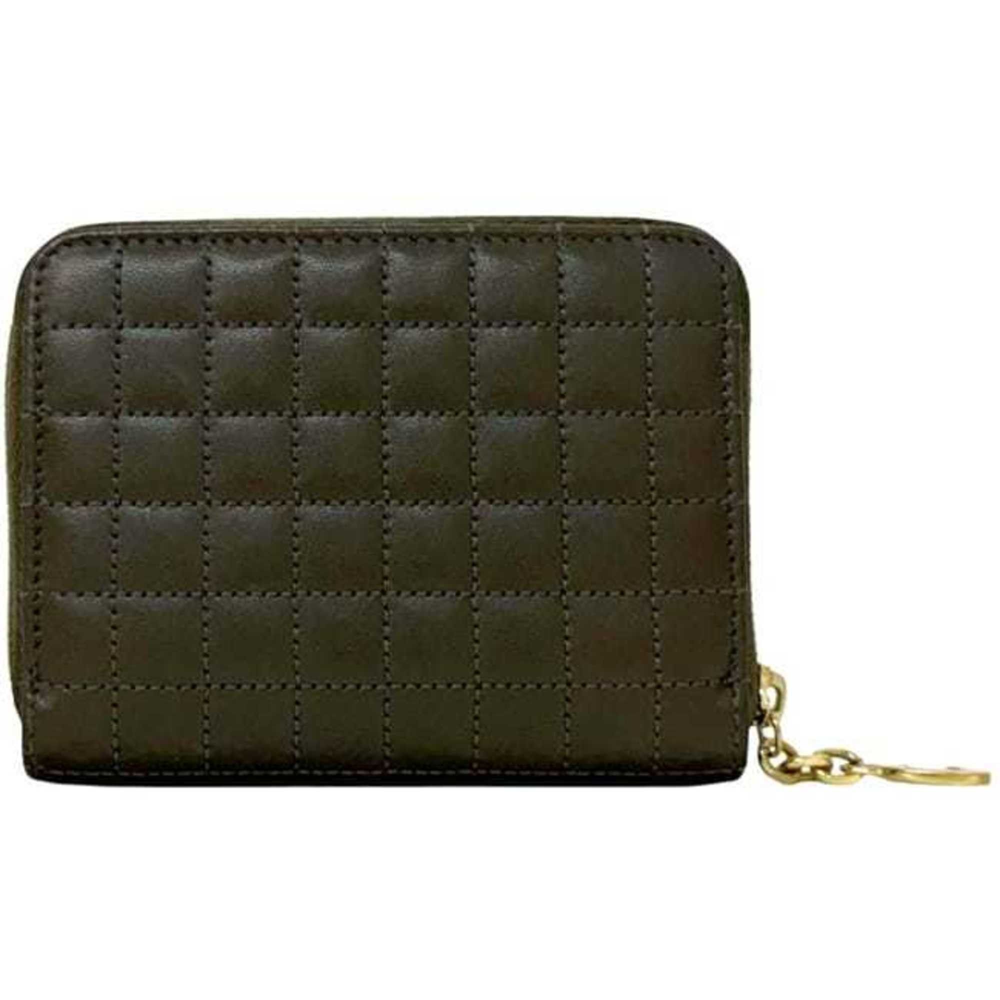 Celine Celine Coin Case ec-25087 Khaki Green Leather Purse S-IE-4188 CELINE C Dark Stitching Women's and Men's Size ONE SIZE - 3 Thumbnail