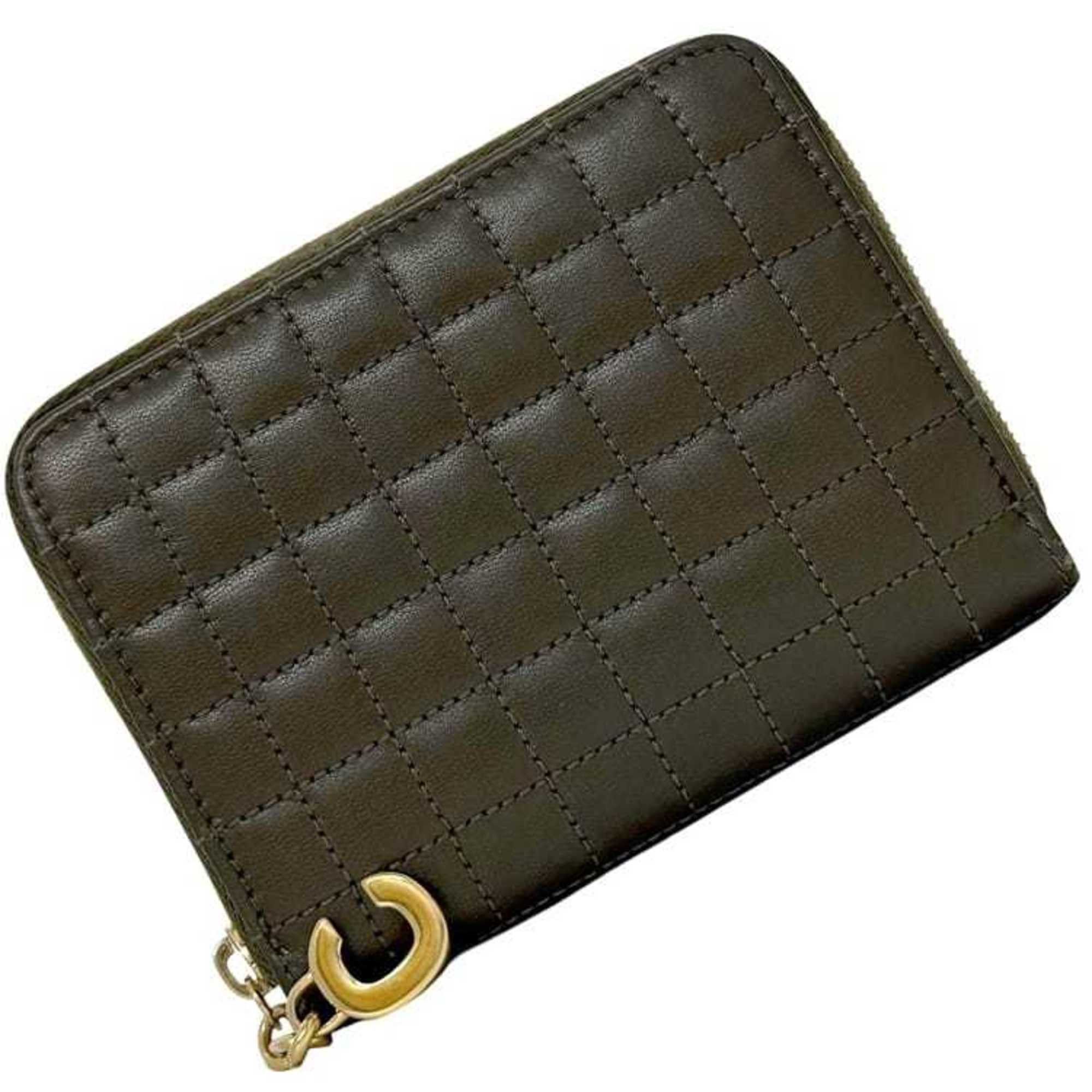 Celine Celine Coin Case ec-25087 Khaki Green Leather Purse S-IE-4188 CELINE C Dark Stitching Women's and Men's Size ONE SIZE - 2 Thumbnail