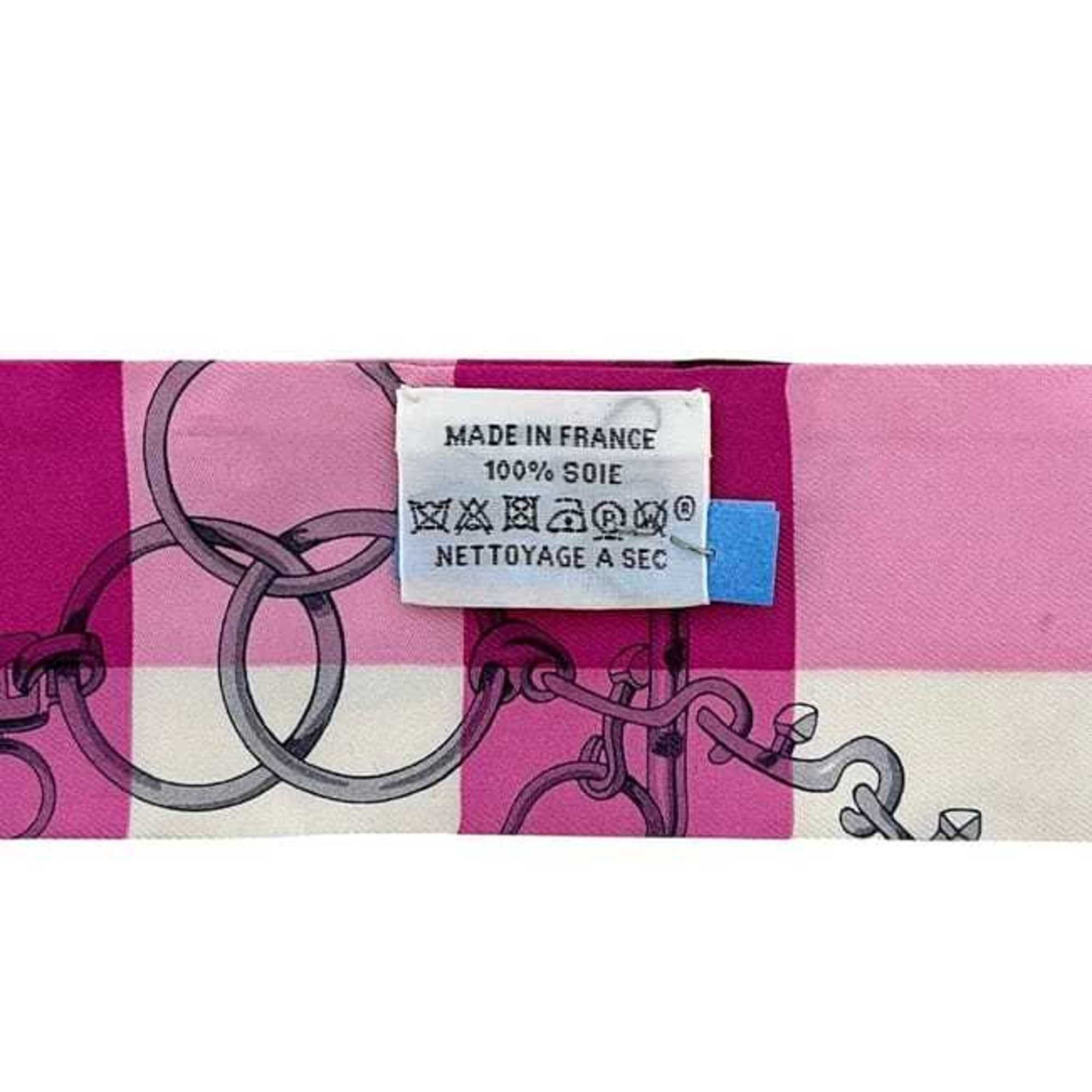 Hermes Hermes Hermès Ribbon Twilly ec-24974 Pink White Red Mors et Gourmettes Vichy 100% Silk Scarf Muffler Check Men's Women's Size ONE SIZE - 6 Thumbnail