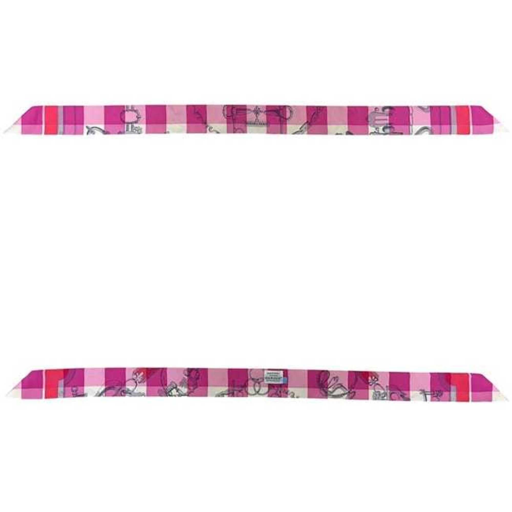 Hermes Hermes Hermès Ribbon Twilly ec-24974 Pink White Red Mors et Gourmettes Vichy 100% Silk Scarf Muffler Check Men's Women's Size ONE SIZE - 3 Thumbnail