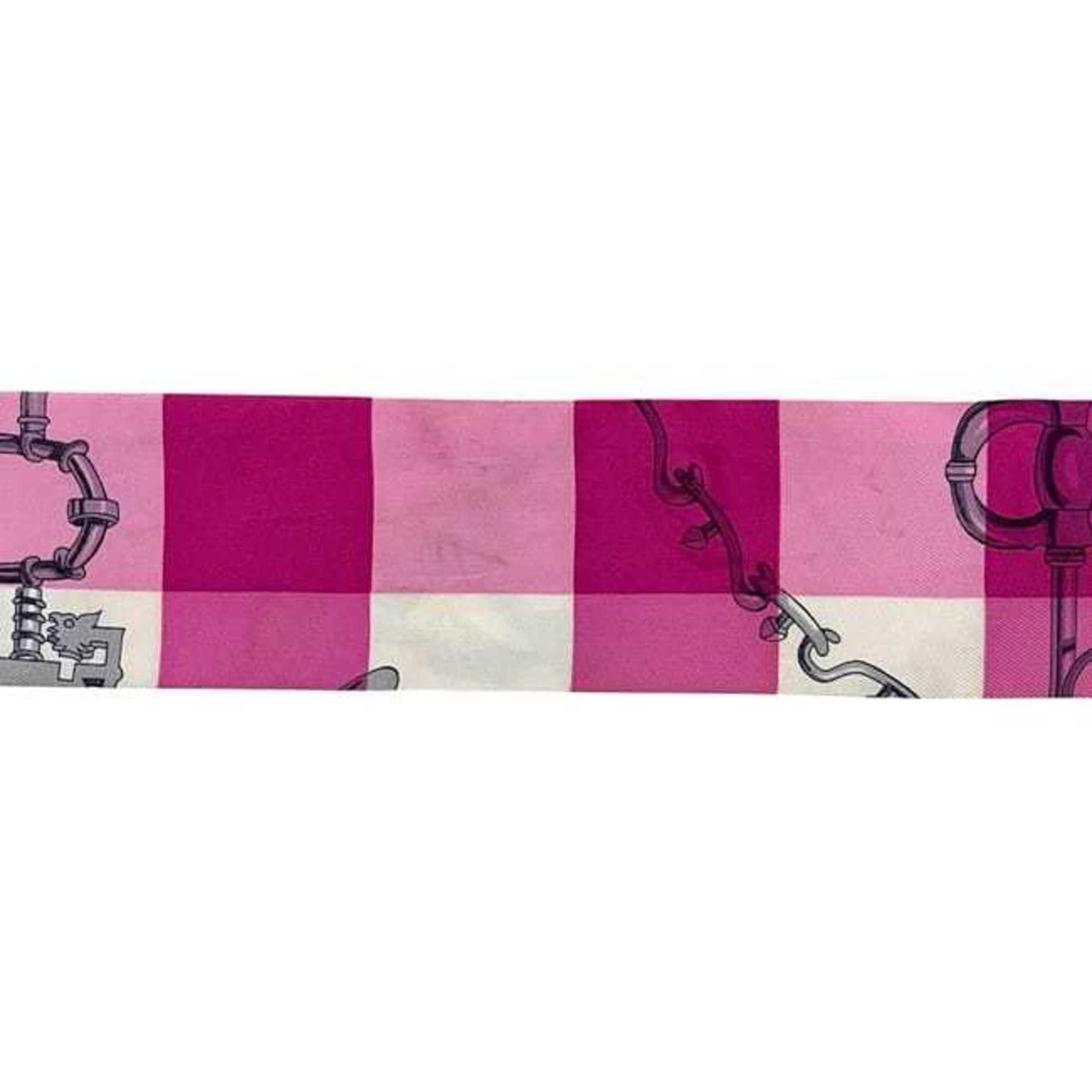 Hermes Hermes Hermès Ribbon Twilly ec-24974 Pink White Red Mors et Gourmettes Vichy 100% Silk Scarf Muffler Check Men's Women's Size ONE SIZE - 9 Thumbnail