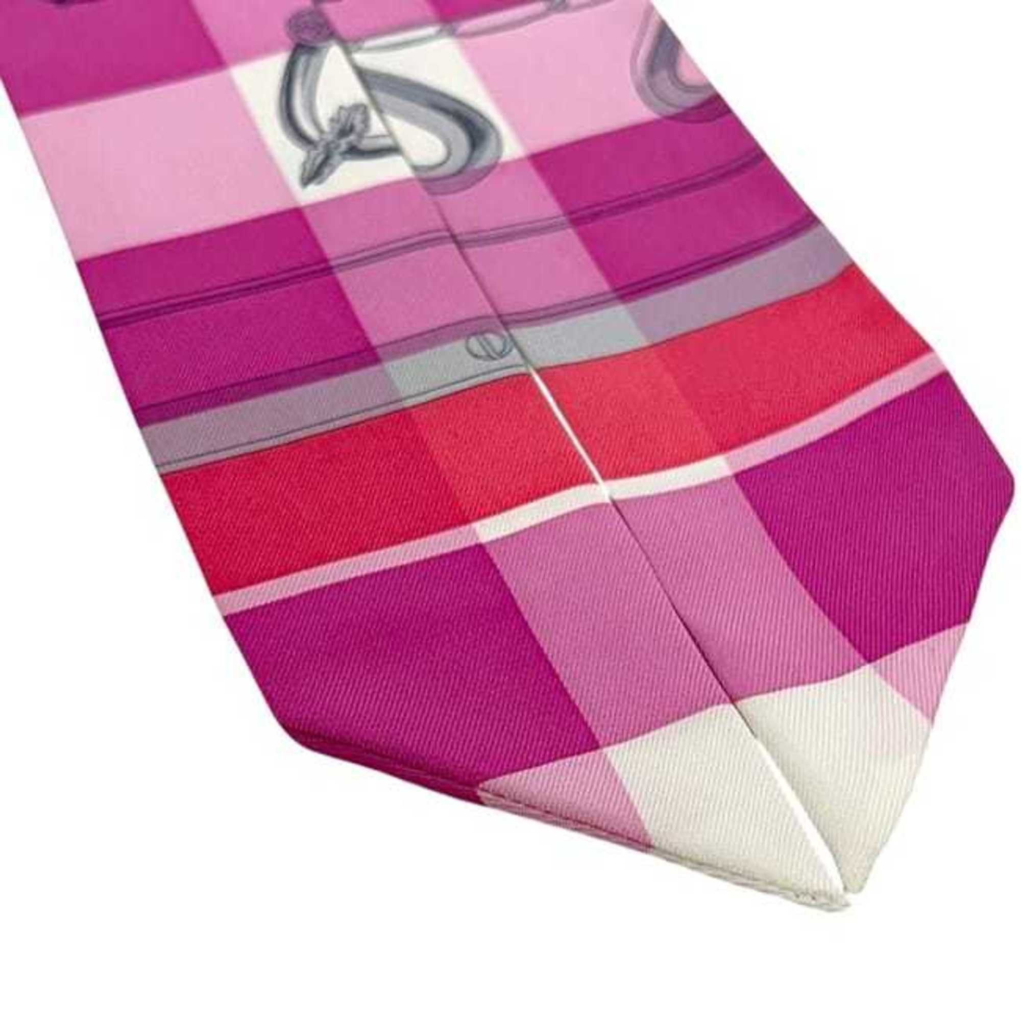 Hermes Hermes Hermès Ribbon Twilly ec-24974 Pink White Red Mors et Gourmettes Vichy 100% Silk Scarf Muffler Check Men's Women's Size ONE SIZE - 4 Thumbnail