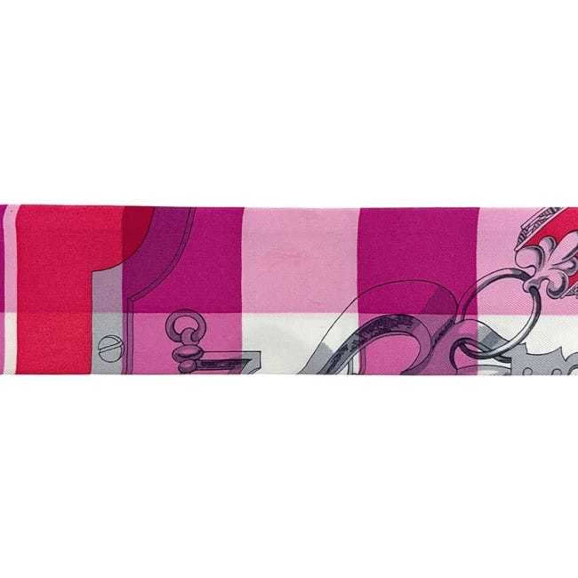 Hermes Hermes Hermès Ribbon Twilly ec-24974 Pink White Red Mors et Gourmettes Vichy 100% Silk Scarf Muffler Check Men's Women's Size ONE SIZE - 10 Thumbnail