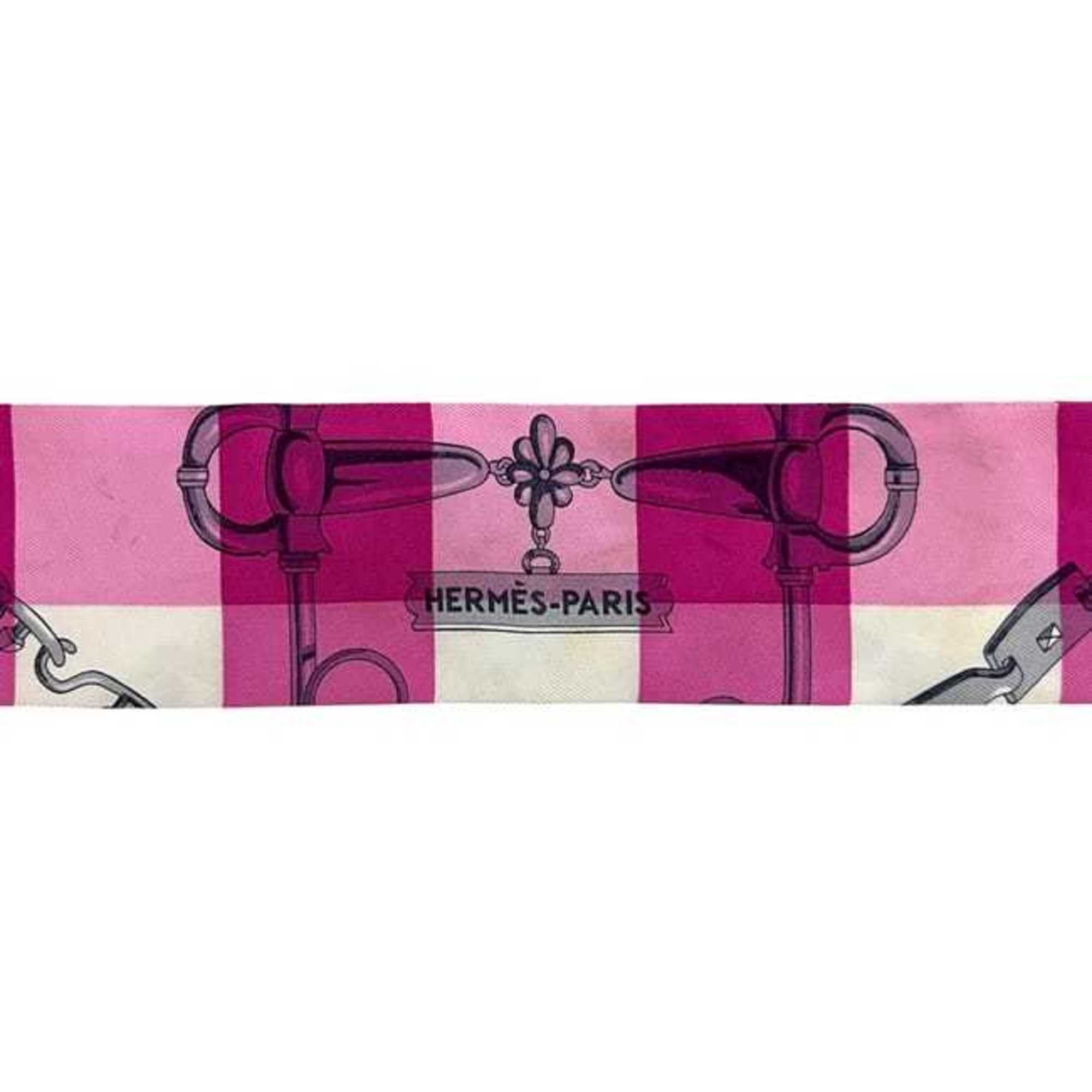 Hermes Hermes Hermès Ribbon Twilly ec-24974 Pink White Red Mors et Gourmettes Vichy 100% Silk Scarf Muffler Check Men's Women's Size ONE SIZE - 7 Thumbnail