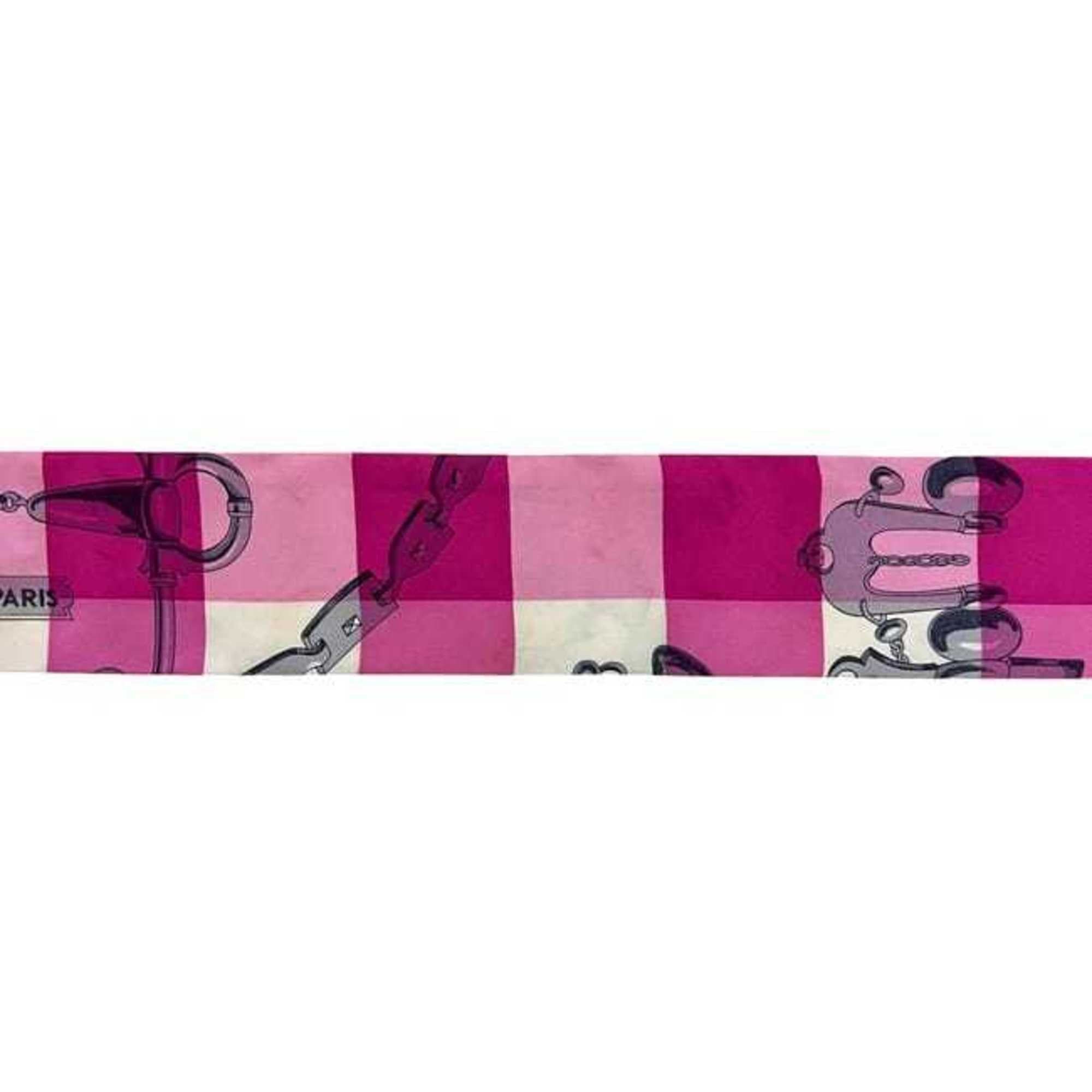 Hermes Hermes Hermès Ribbon Twilly ec-24974 Pink White Red Mors et Gourmettes Vichy 100% Silk Scarf Muffler Check Men's Women's Size ONE SIZE - 8 Thumbnail