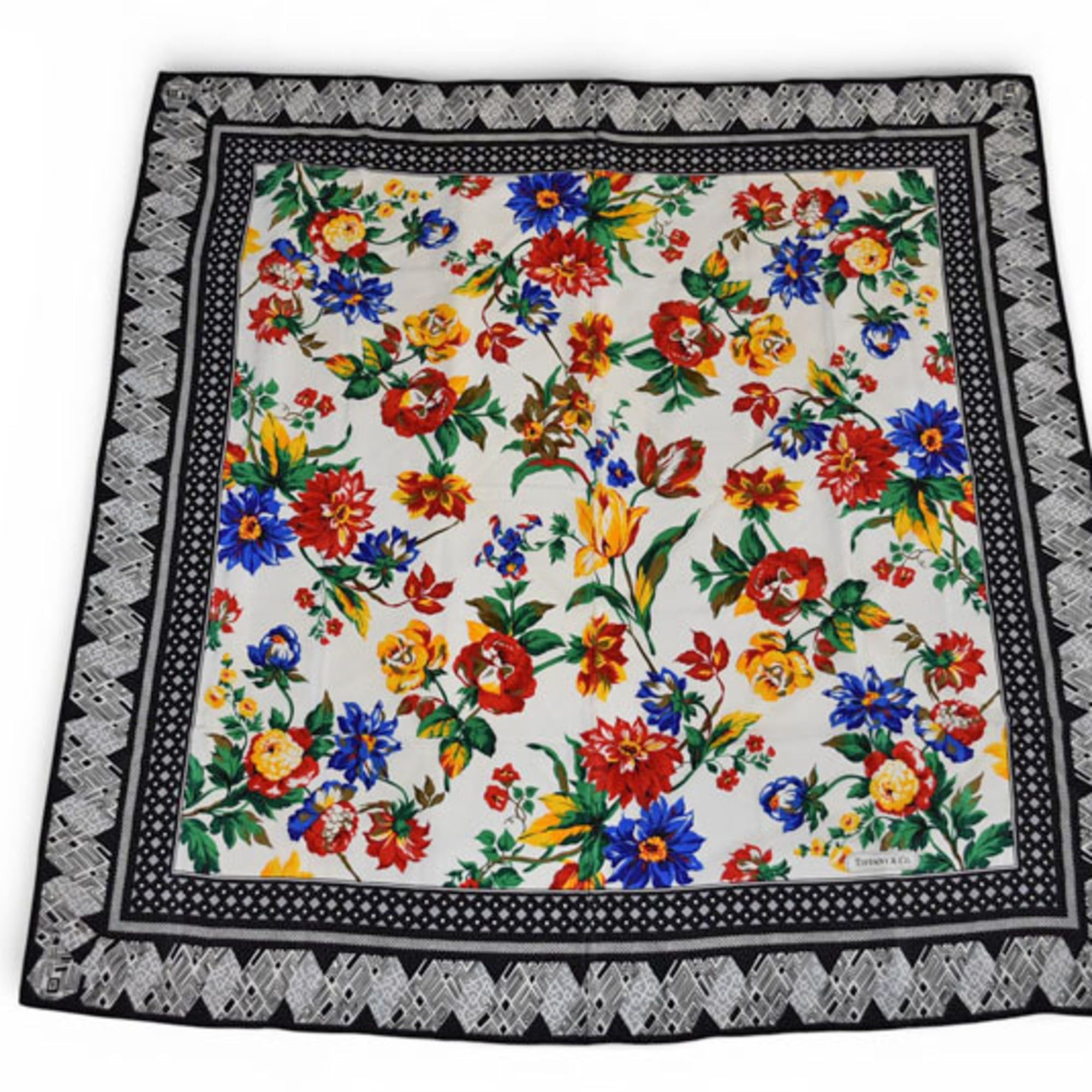 Tiffany & Co. Tiffany & Co. Unused Scarf/Muffler, Silk Scarf with Floral Motif in Black and Multicolor Size ONE SIZE - 2 Thumbnail
