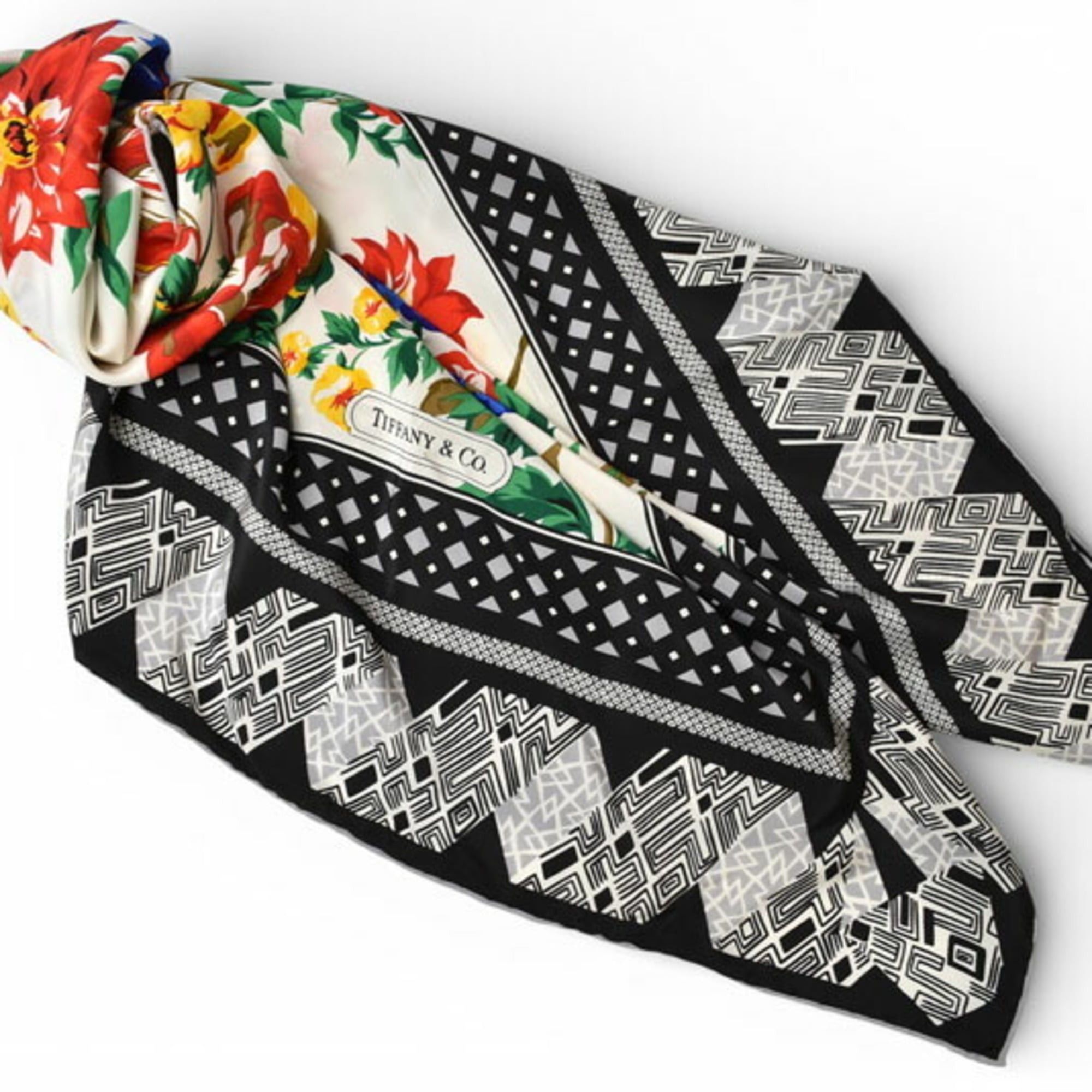 Tiffany & Co. Tiffany & Co. Unused Scarf/Muffler, Silk Scarf with Floral Motif in Black and Multicolor Size ONE SIZE - 5 Thumbnail