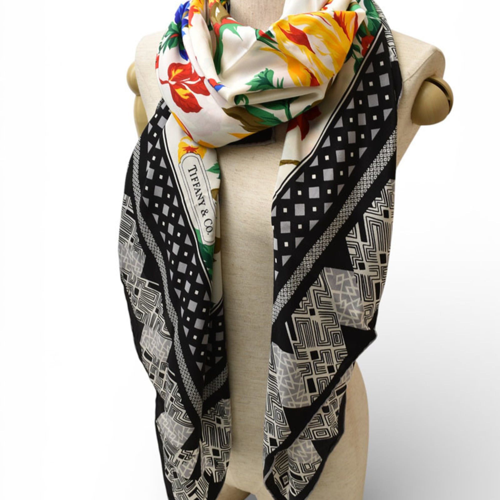 Tiffany & Co. Tiffany & Co. Unused Scarf/Muffler, Silk Scarf with Floral Motif in Black and Multicolor Size ONE SIZE - 6 Thumbnail