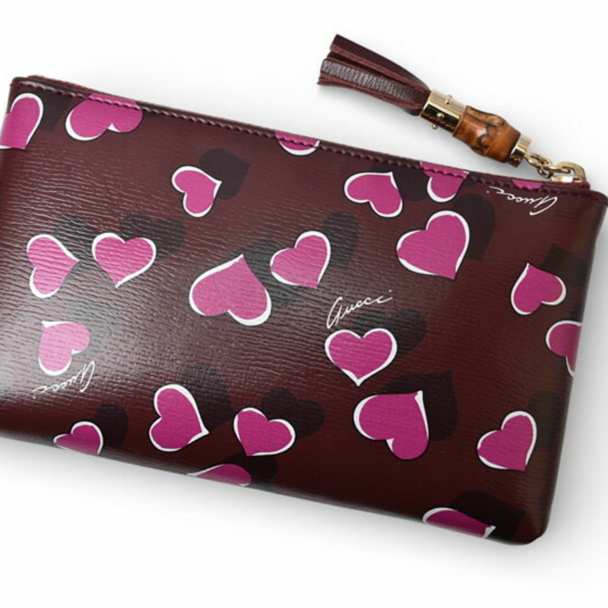 Gucci Gucci Pouch GUCCI Bamboo Heart Motif Bordeaux Pink 338815 Size ONE SIZE - 4 Thumbnail