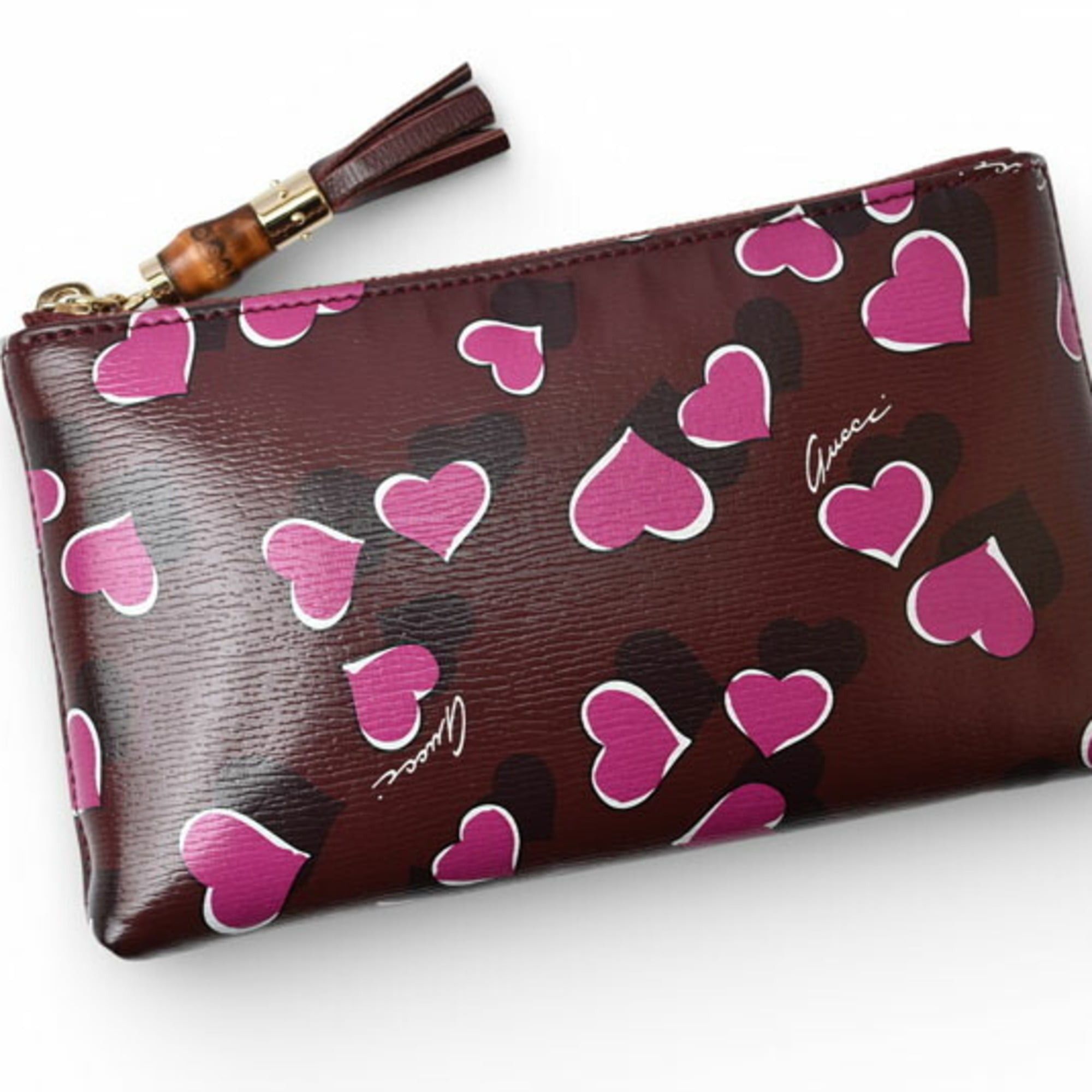Gucci Gucci Pouch GUCCI Bamboo Heart Motif Bordeaux Pink 338815 Size ONE SIZE - 3 Thumbnail