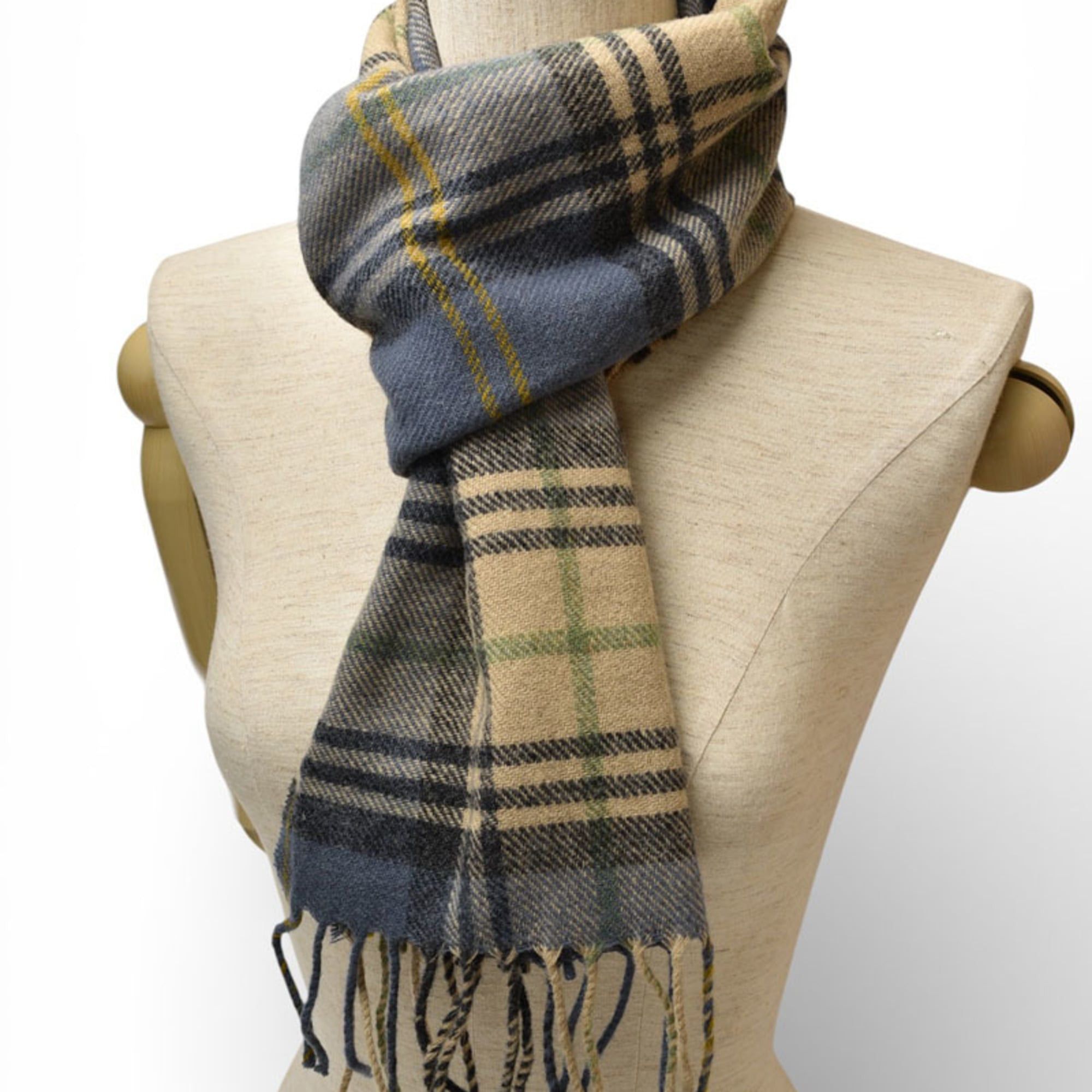 Dior Christian Dior Winter Scarf, 100% Wool, Check Pattern, Beige, Blue Size ONE SIZE - 7 Thumbnail