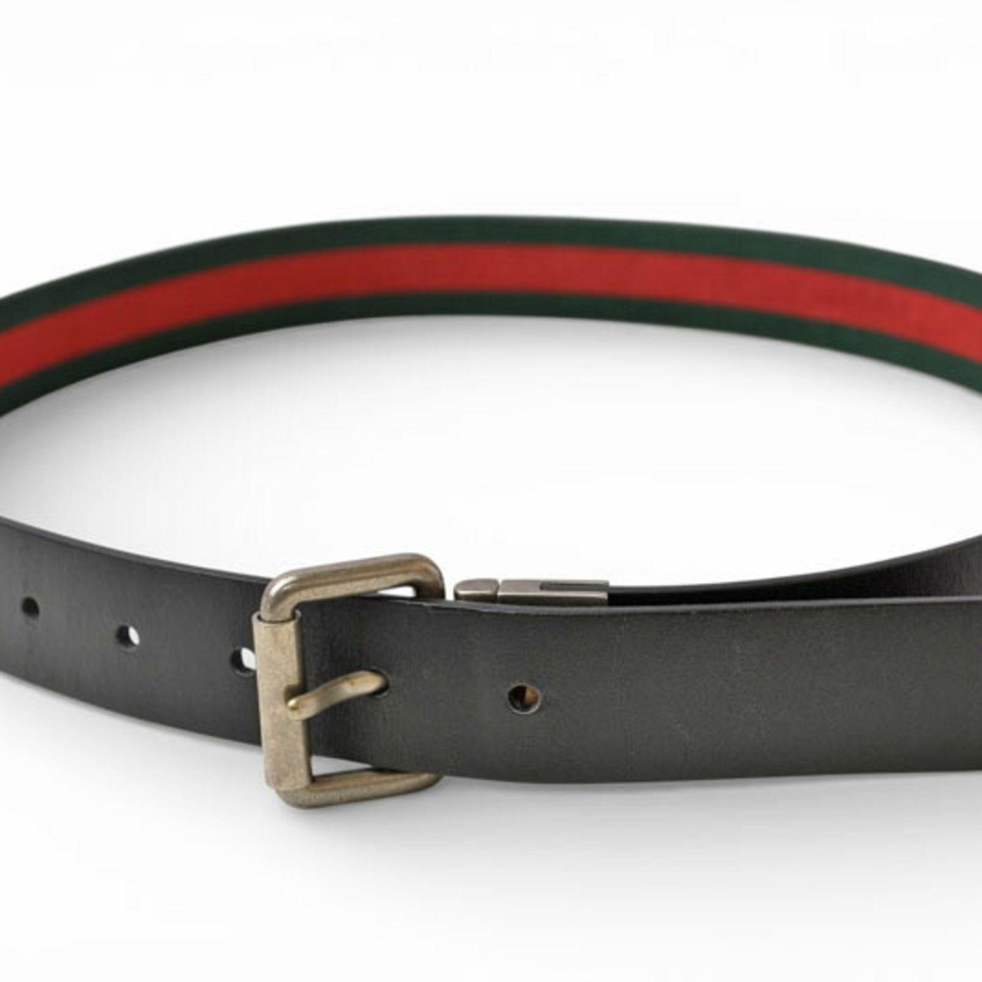 Gucci Gucci reversible belt, size 85, leather, GUCCI Sherry line, black, green, red Size ONE SIZE - 3 Thumbnail