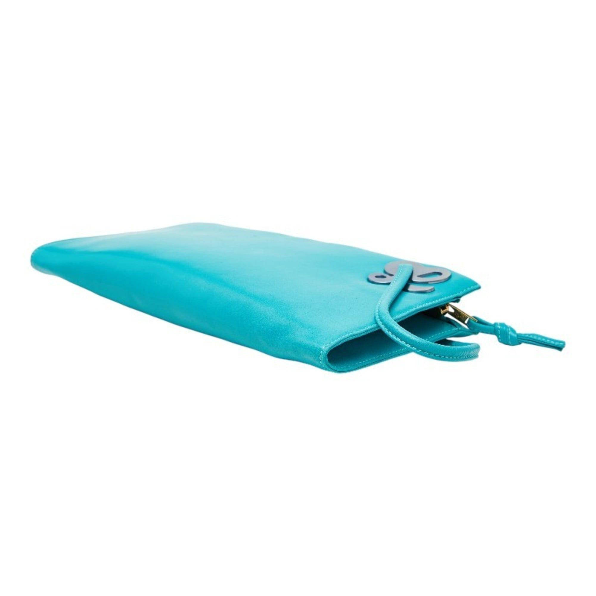 Loewe LOEWE logo clutch bag in teal blue leather for women Size ONE SIZE - 4 Thumbnail