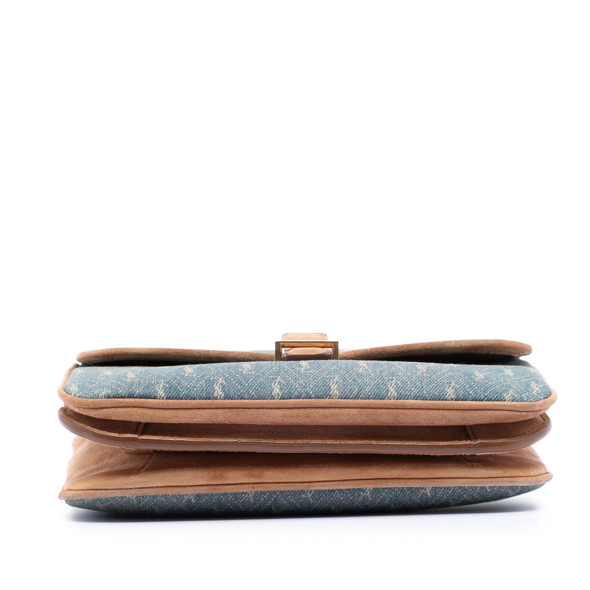Yves Saint Laurent Yves Saint Laurent Suede Trimmed Denim Monogram Allover Crossbody Size ONE SIZE - 3 Thumbnail