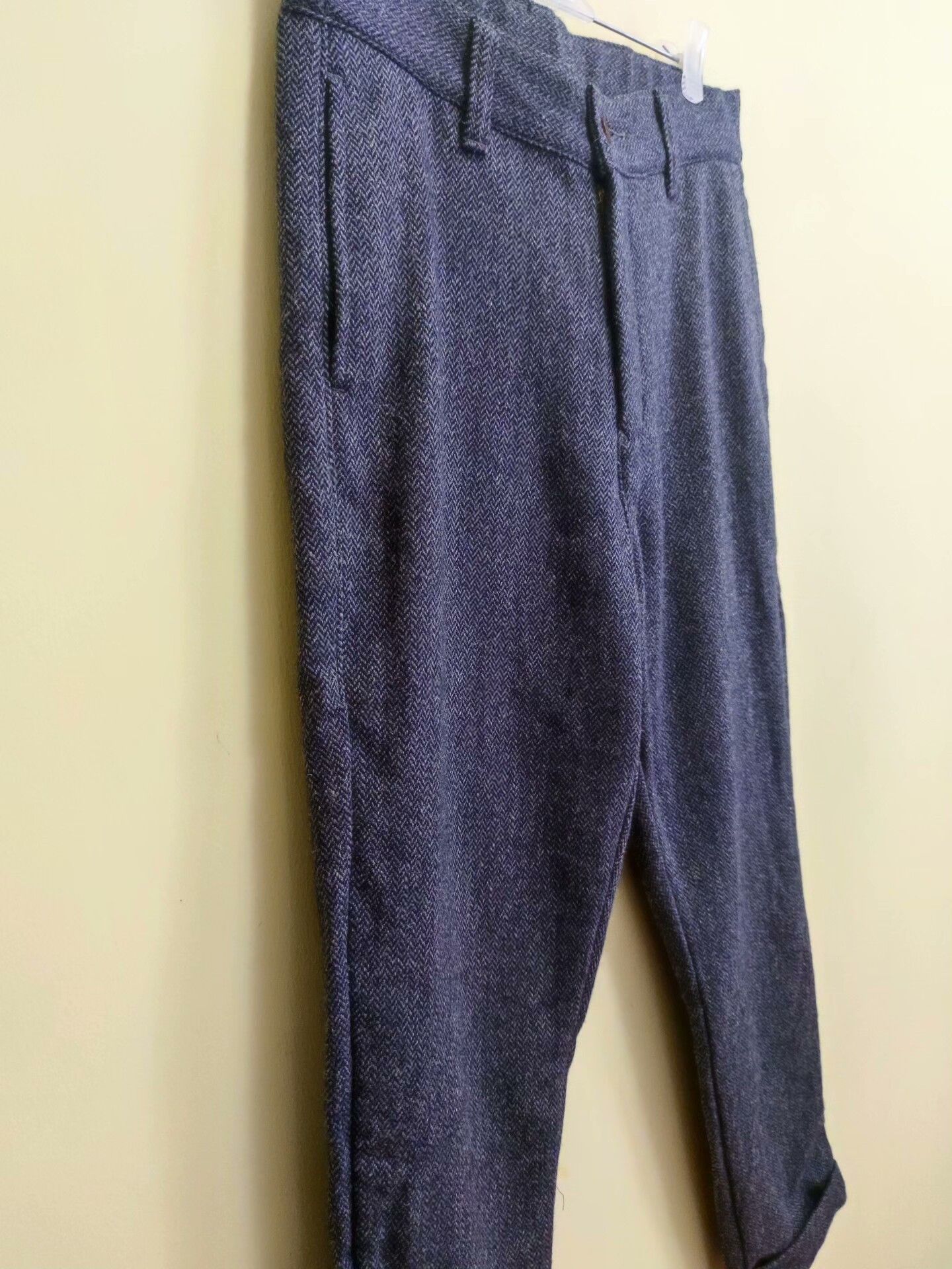 Vintage Japan Blue Herringbone Wool Tapered Pants Size US 30 / EU 46 - 2 Thumbnail