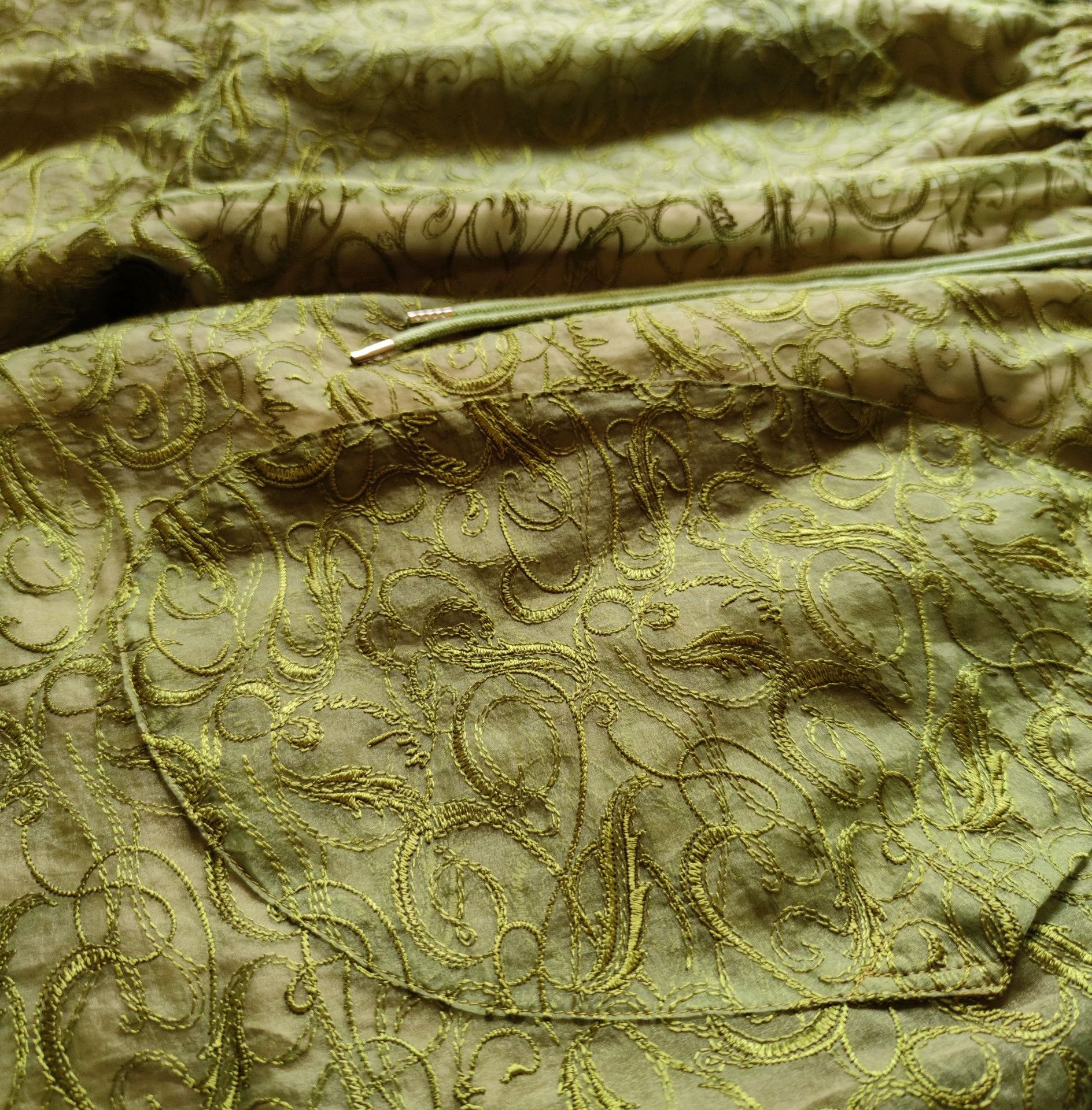 Sulvam Embroidered Green Wide-Leg Trousers Size US 26 / EU 42 - 5 Thumbnail