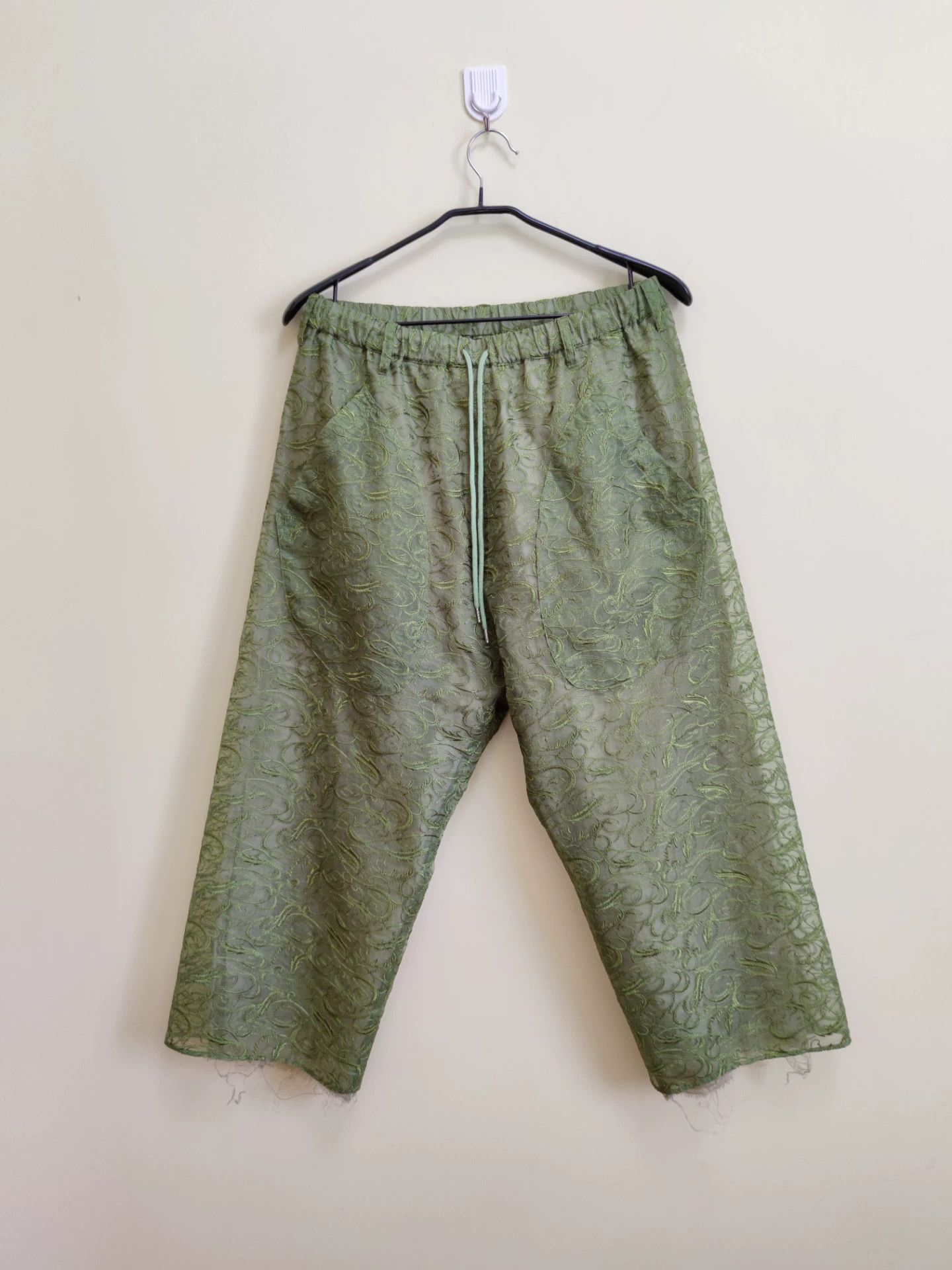 Sulvam Embroidered Green Wide-Leg Trousers Size US 26 / EU 42 - 4 Thumbnail
