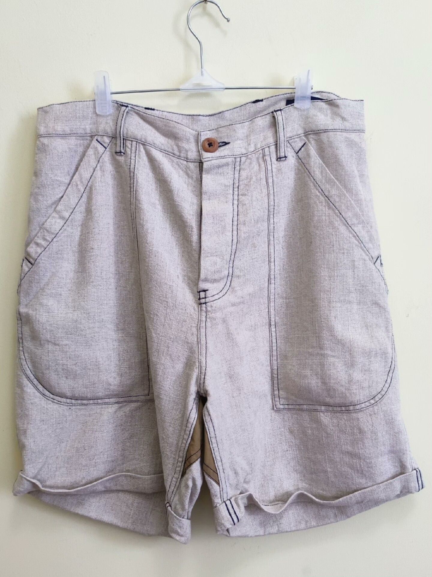 Bleu De Paname Stylish Color-Block Linen Work Shorts Size US 32 / EU 48 - 2 Thumbnail